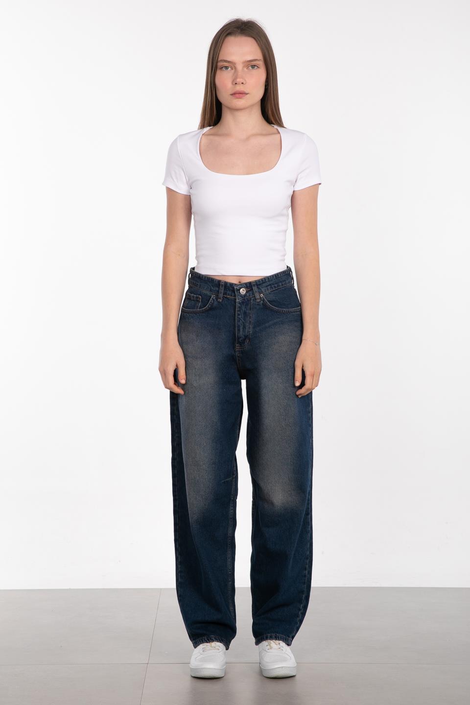 Tokalı Baggy Jean Pantolon - Kahve Tint