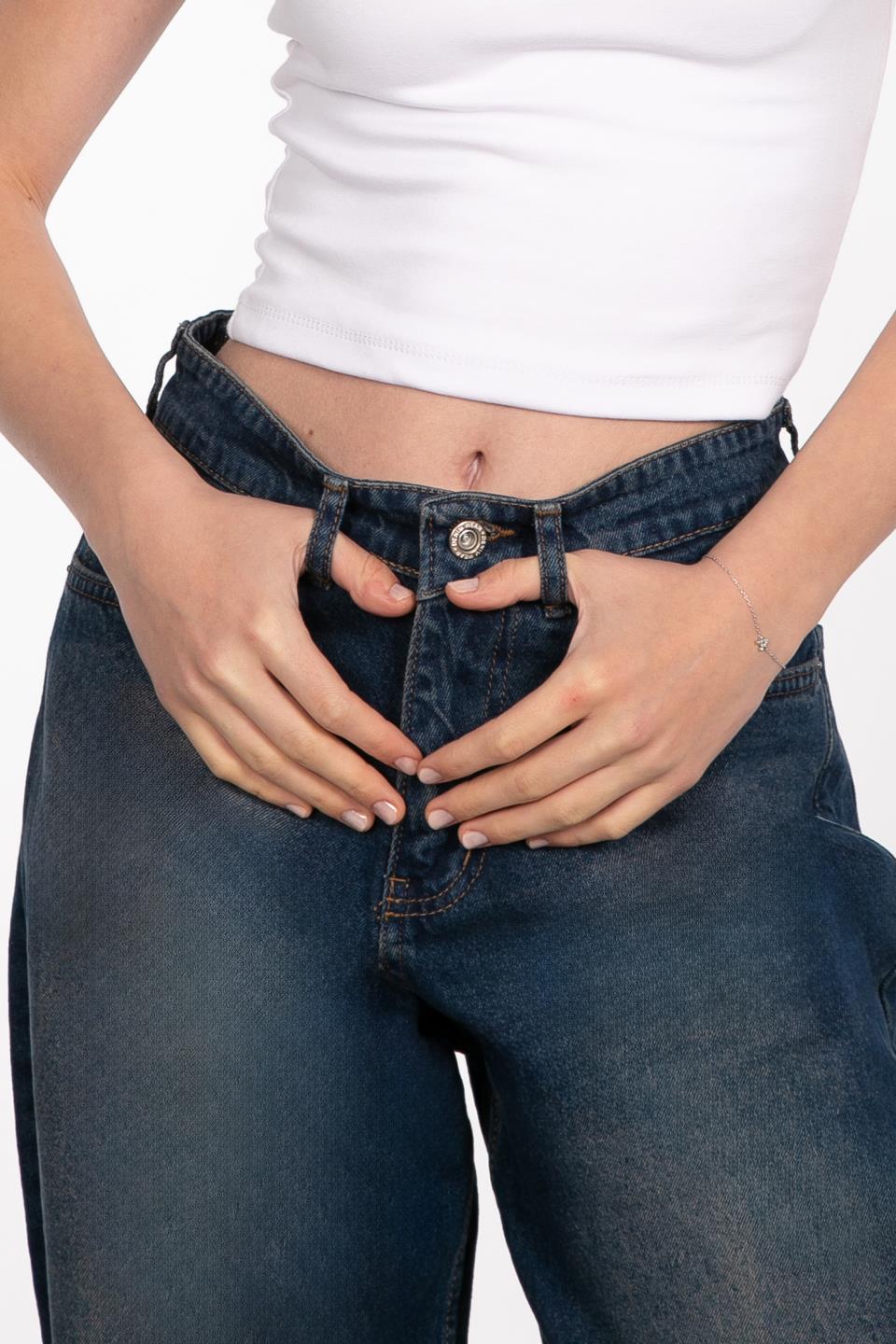 Tokalı Baggy Jean Pantolon - Kahve Tint