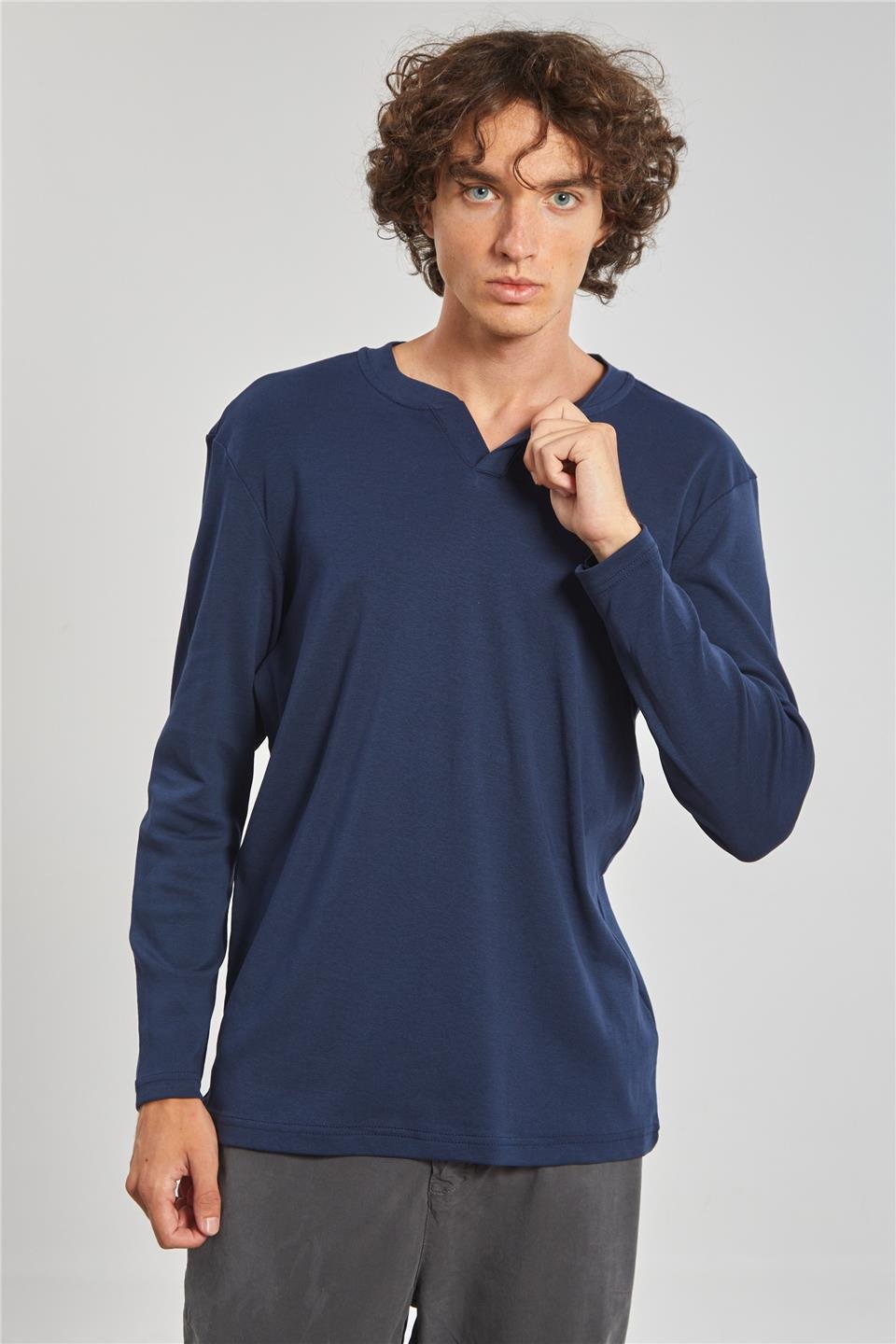 Uzun Kollu Erkek Sweat - İndigo