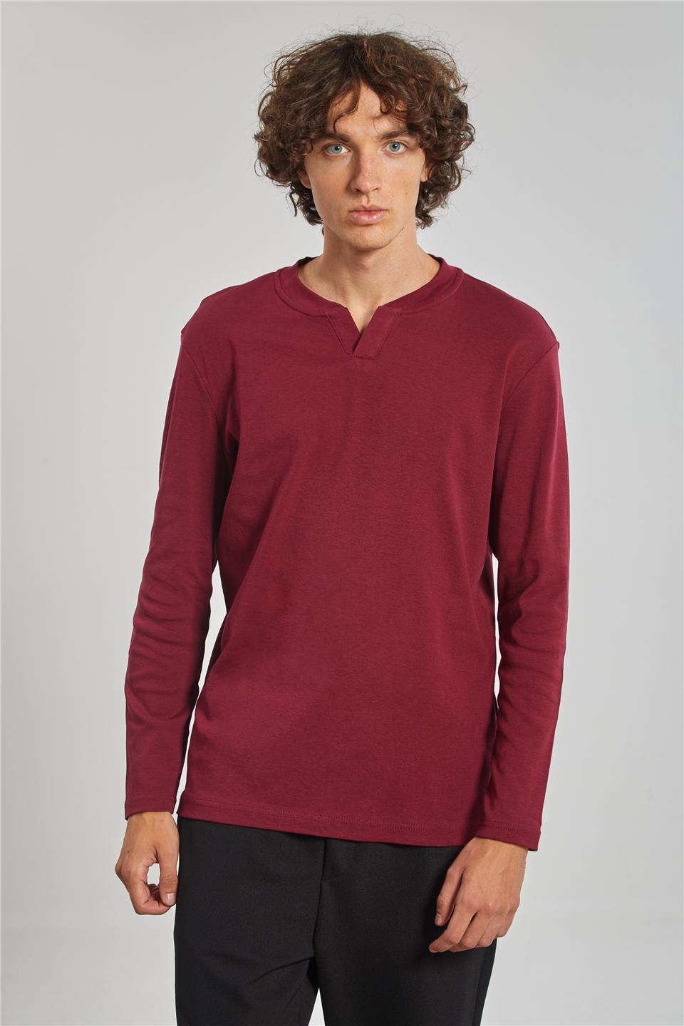 Uzun Kollu Erkek Sweat - Vişne