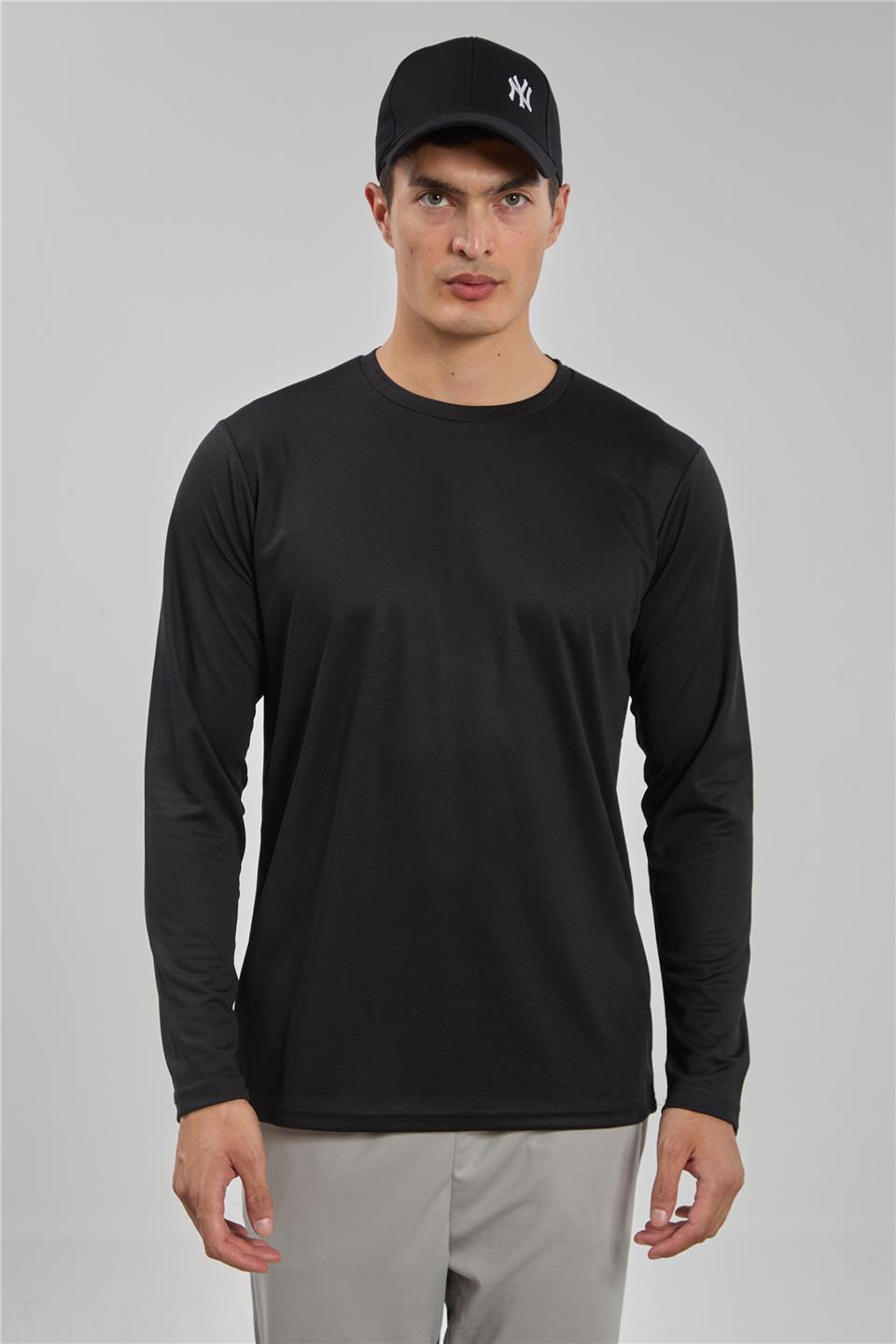 Uzun kollu sporcu t-shirt-THOR Siyah