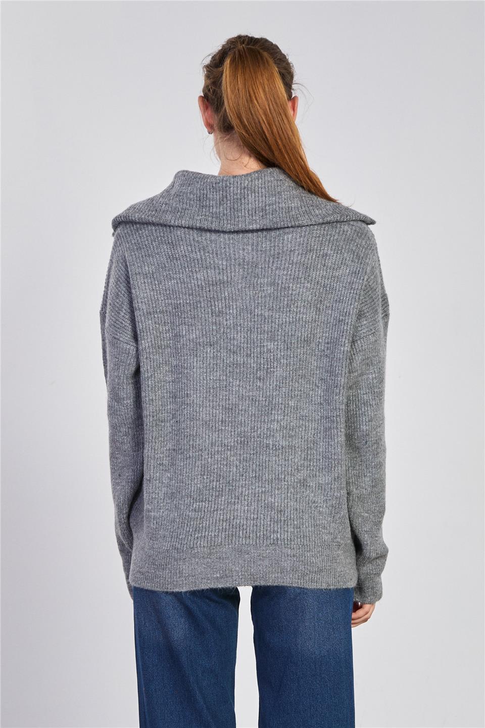 Kadın Yaka Fermuarlı Oversize Sweatshirt - Antrasit 