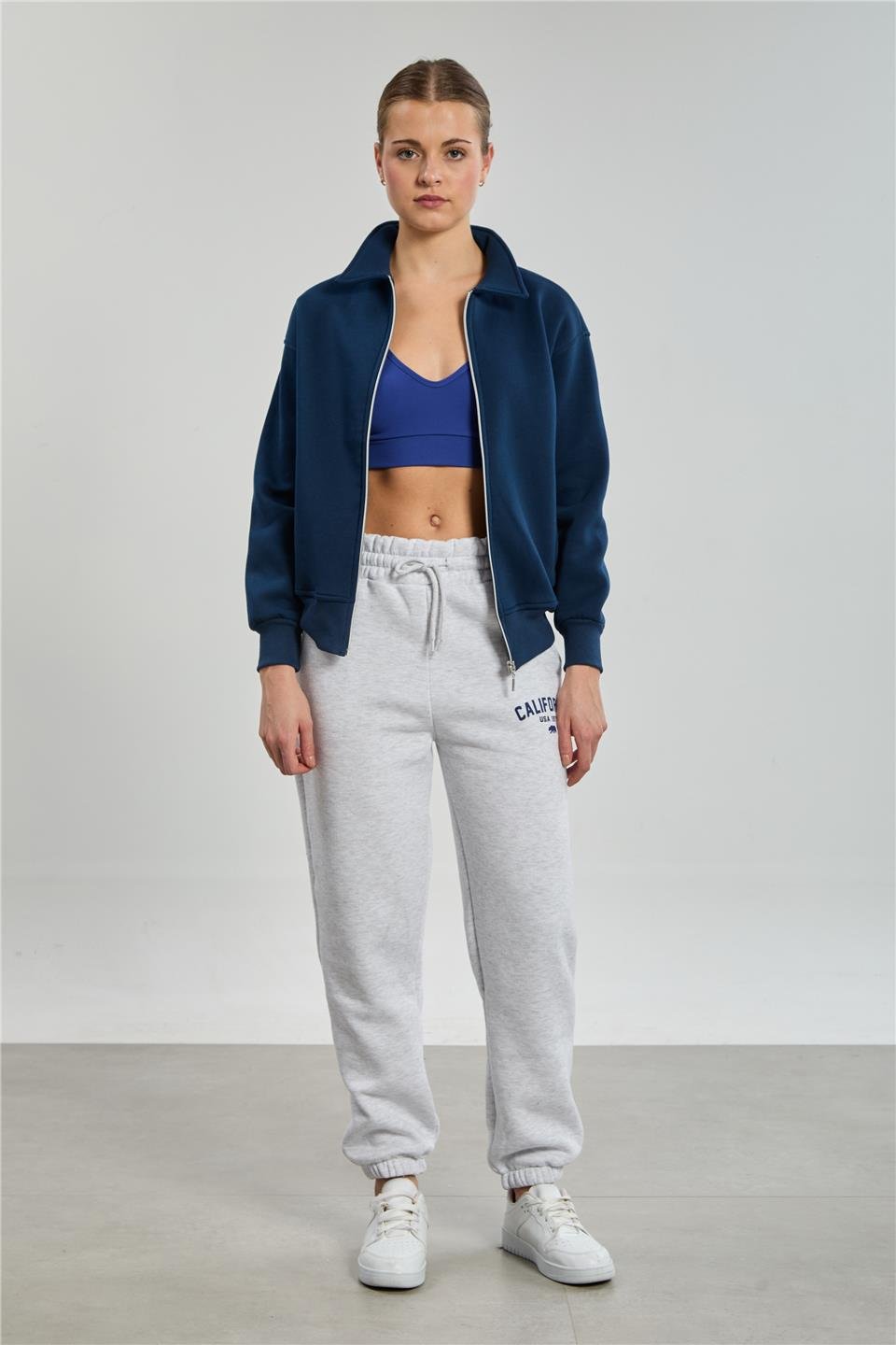 Kadın Yakalı Fermuarlı Sweatshirt - Lacivert