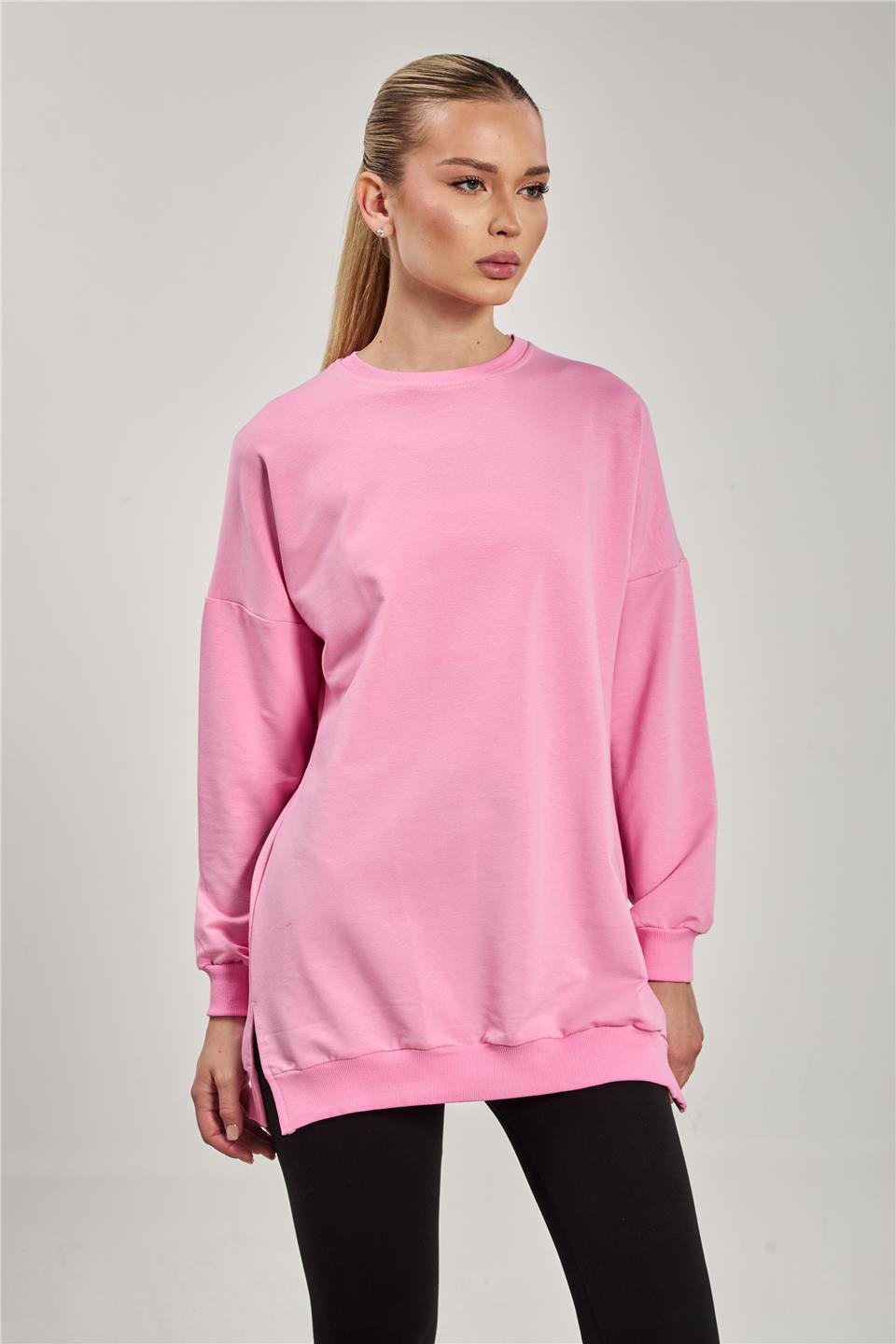 Kadın Yanı Yırtmaçlı Tunik Sweat - Açık Pembe