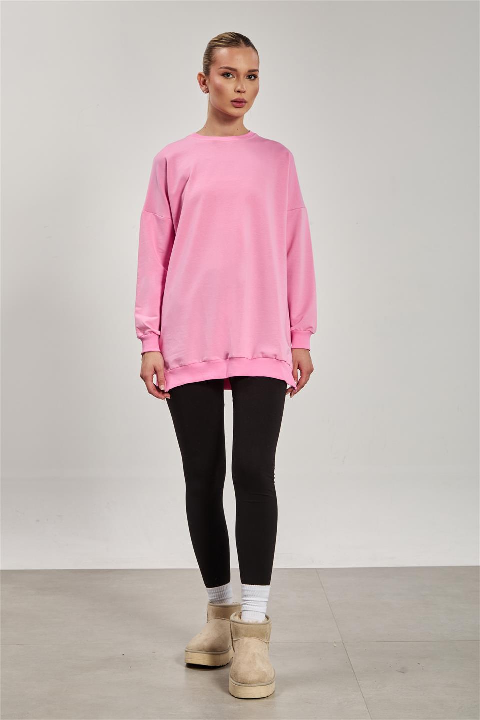 Kadın Yanı Yırtmaçlı Tunik Sweat - Açık Pembe