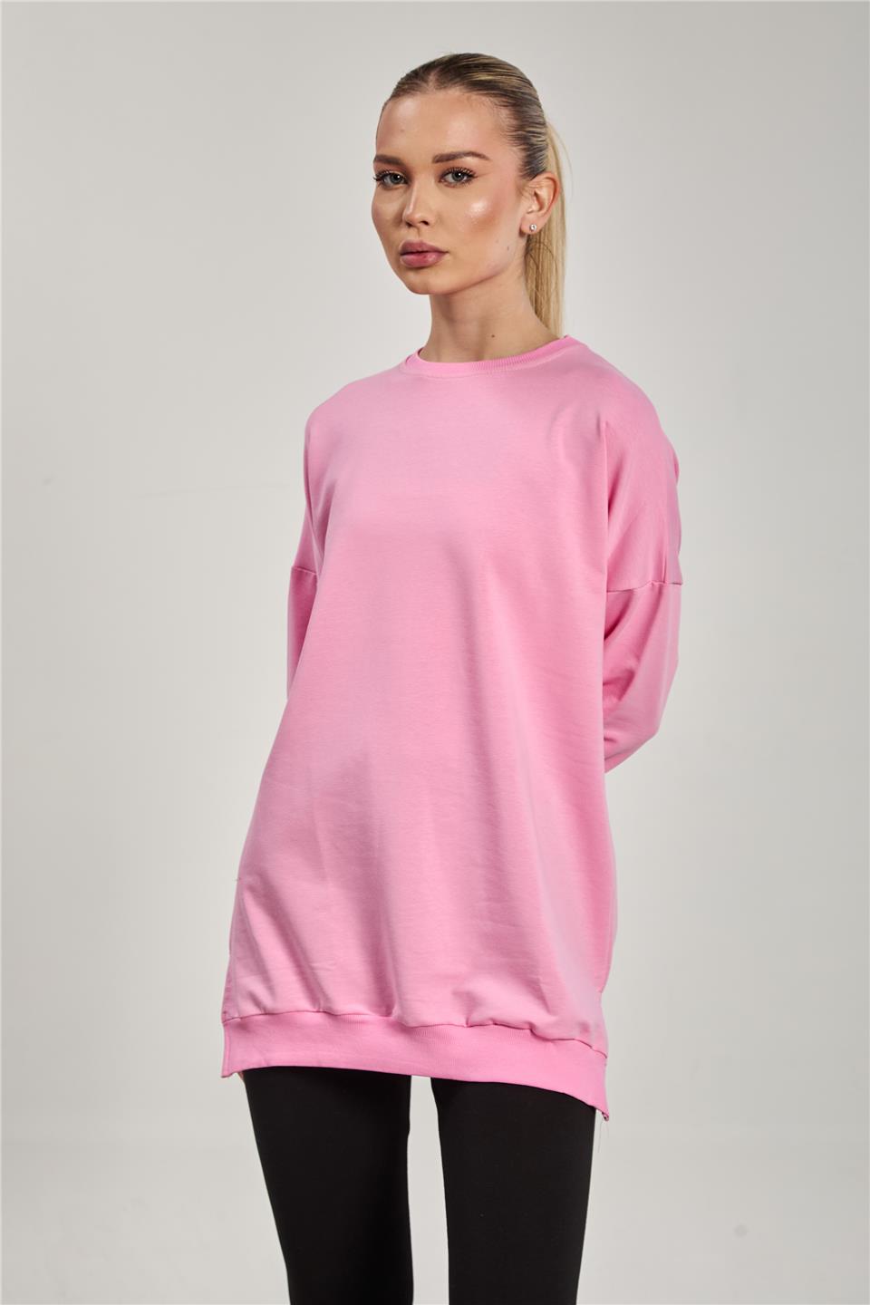 Kadın Yanı Yırtmaçlı Tunik Sweat - Açık Pembe