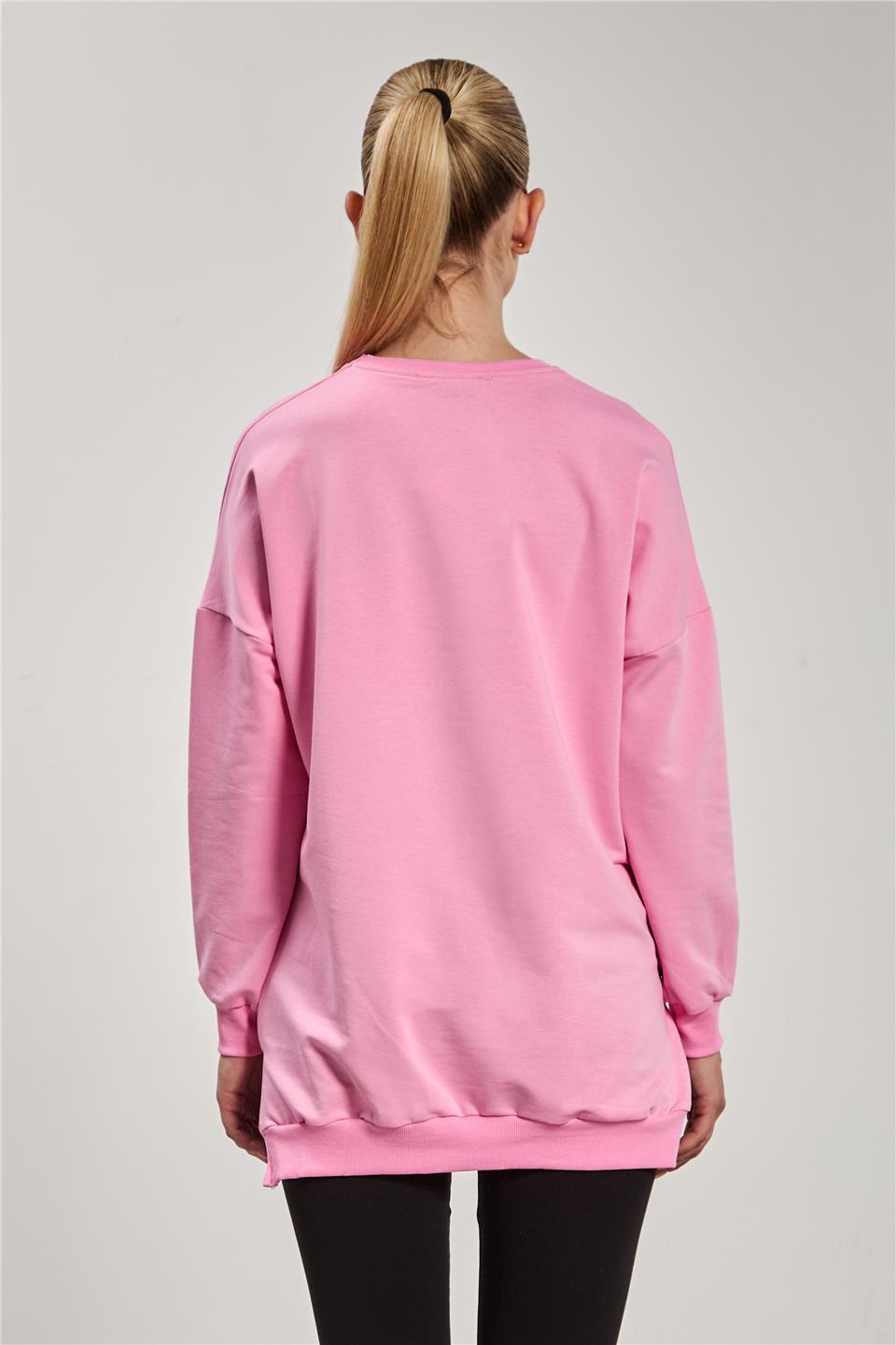 Kadın Yanı Yırtmaçlı Tunik Sweat - Açık Pembe