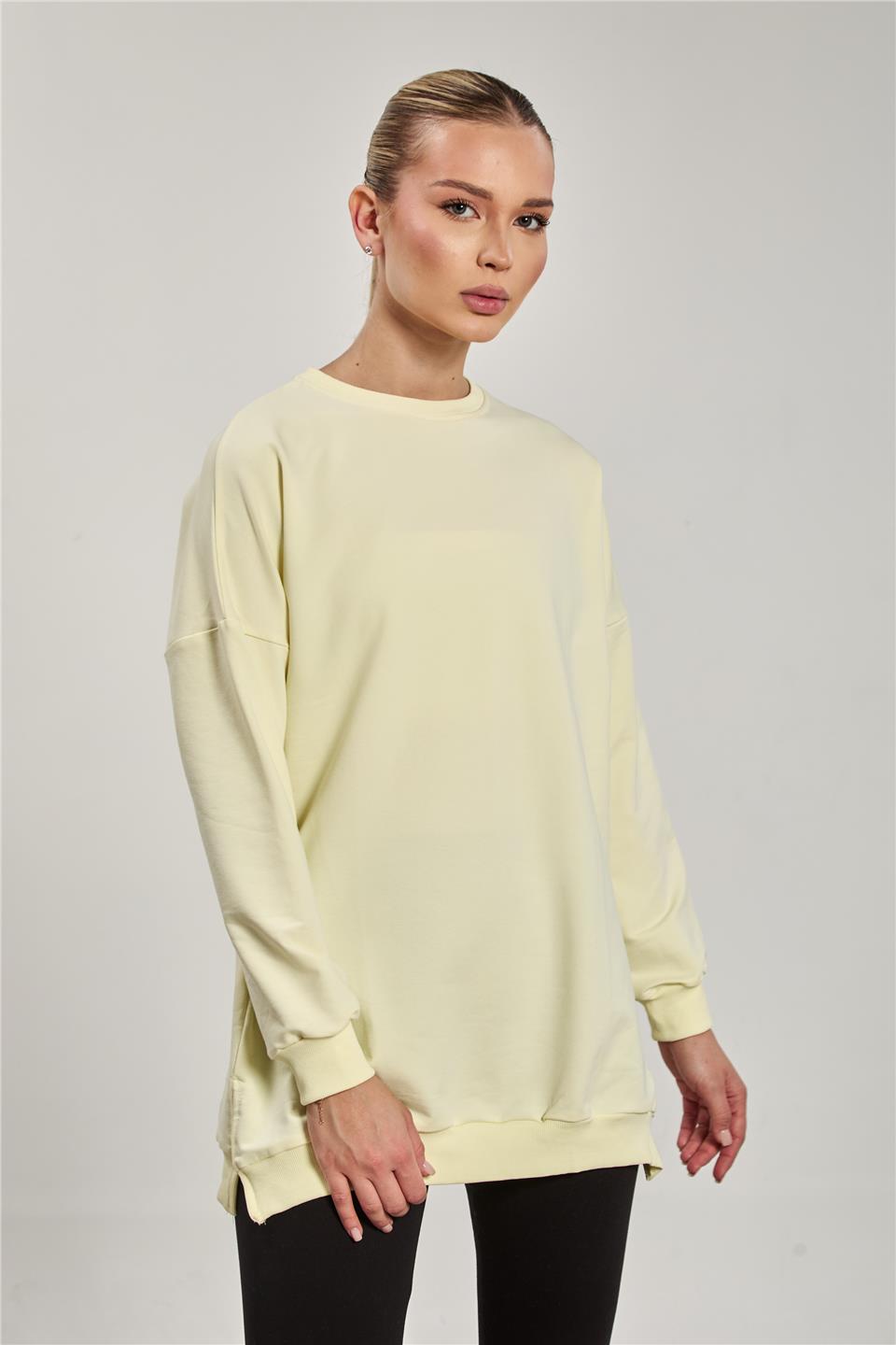 Kadın Yanı Yırtmaçlı Tunik Sweat - Açık Sarı