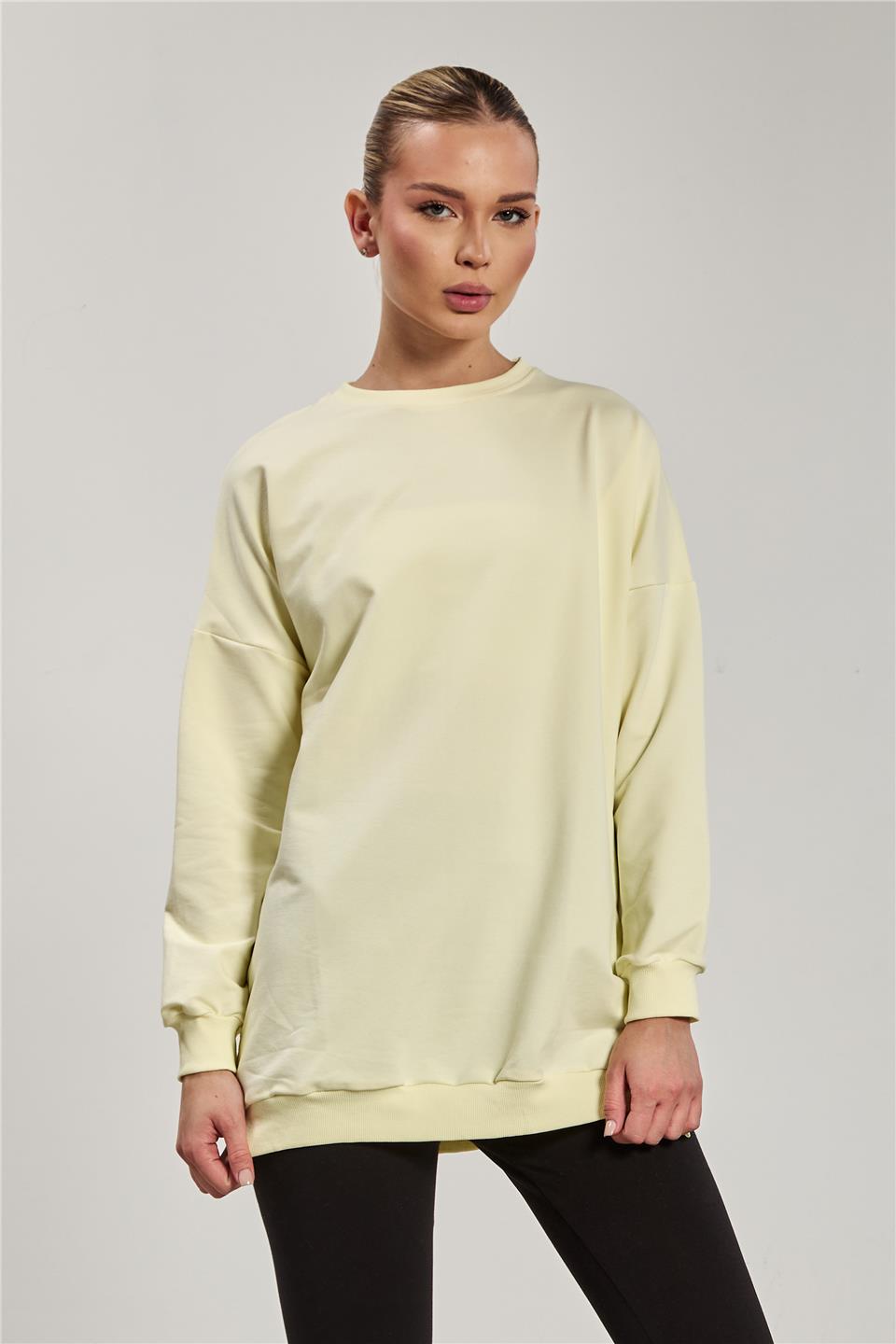 Kadın Yanı Yırtmaçlı Tunik Sweat - Açık Sarı