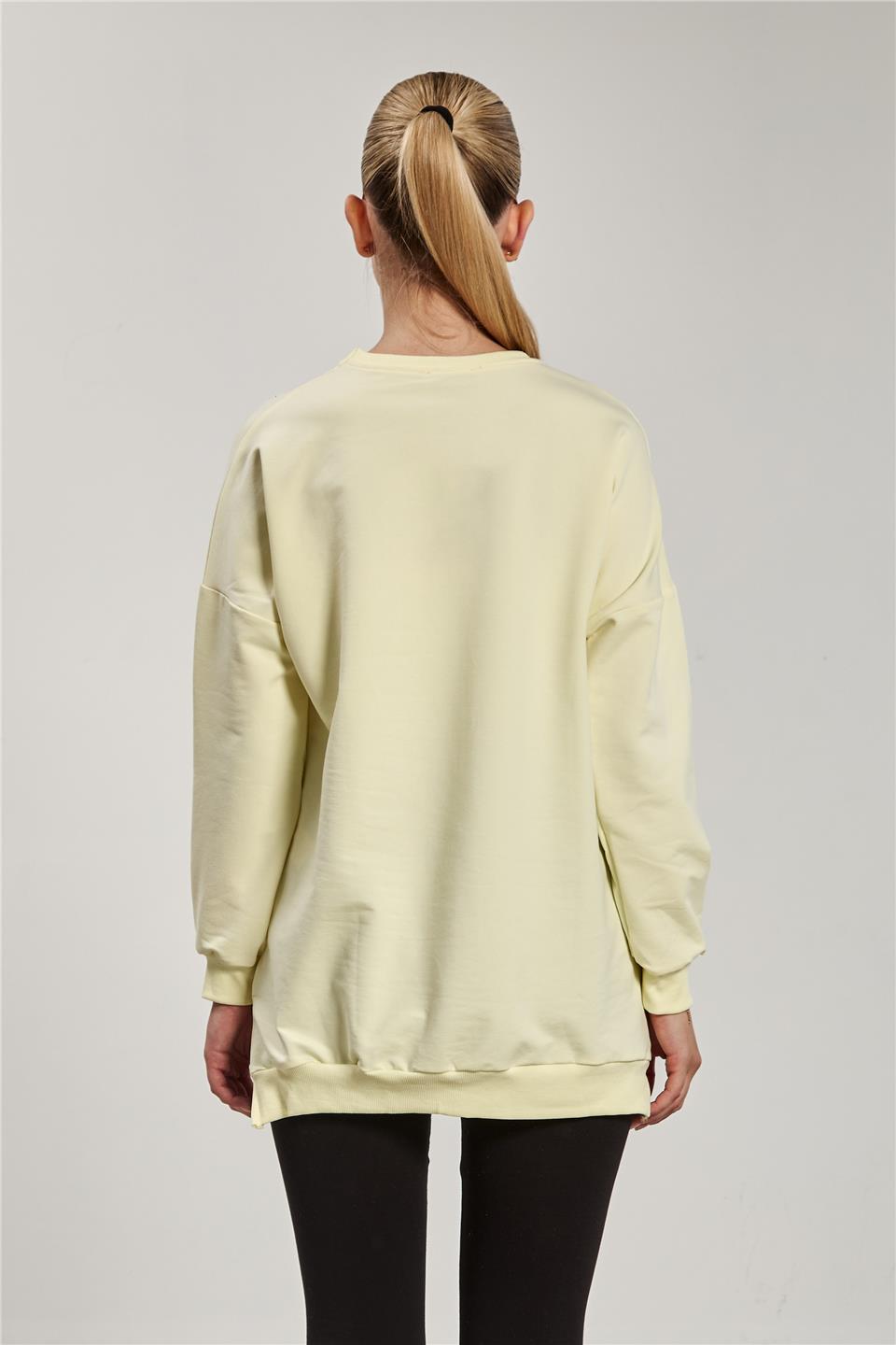Kadın Yanı Yırtmaçlı Tunik Sweat - Açık Sarı