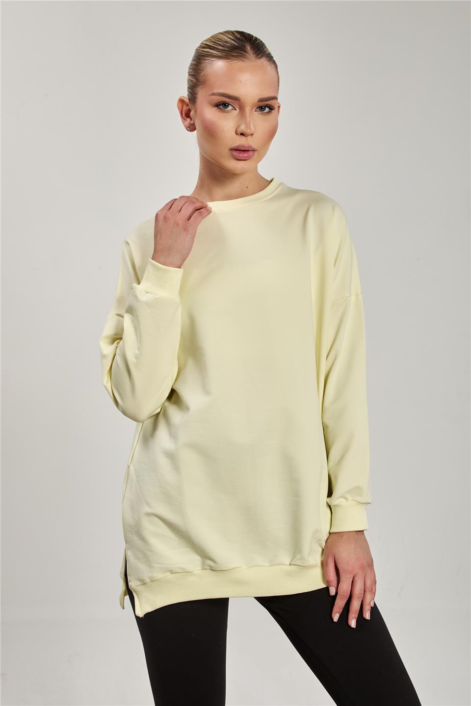 Kadın Yanı Yırtmaçlı Tunik Sweat - Açık Sarı