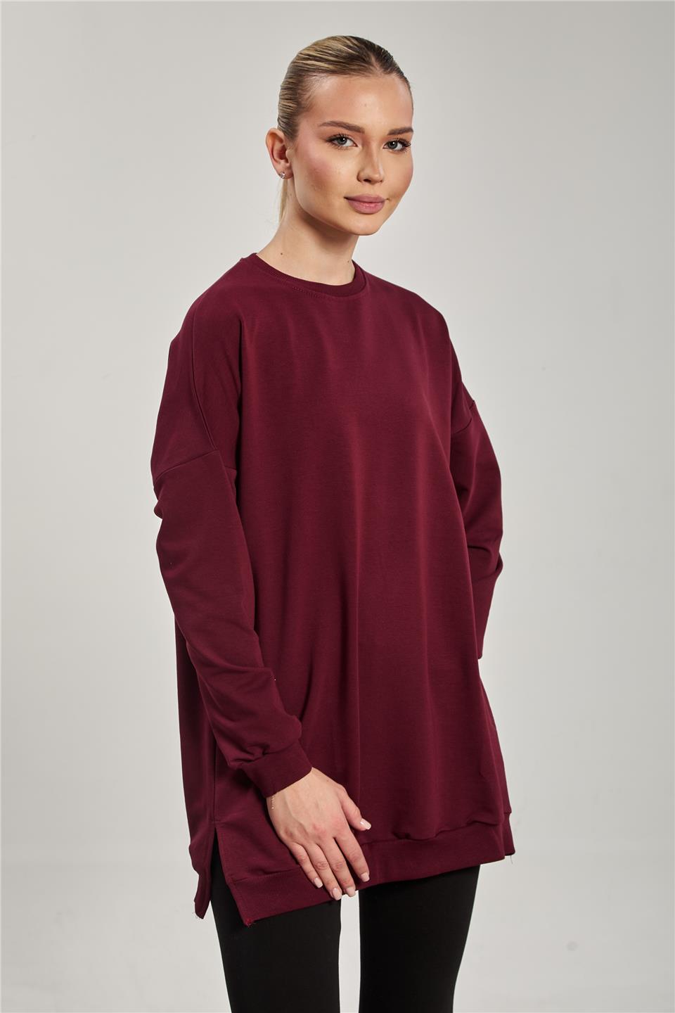 Kadın Yanı Yırtmaçlı Tunik Sweat - Bordo