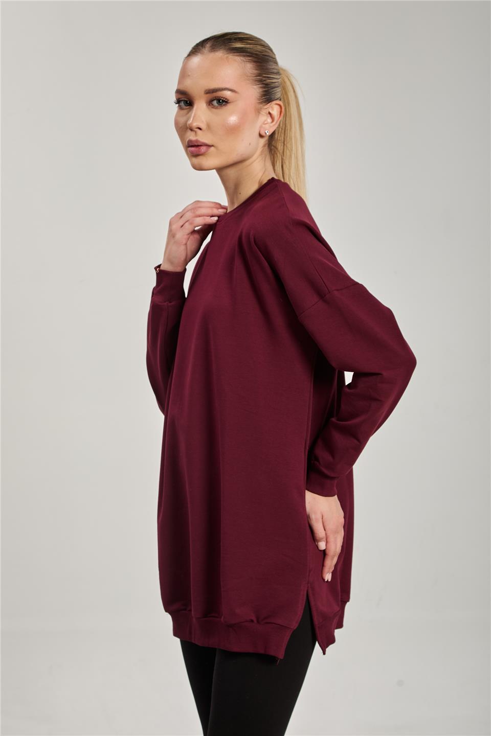 Kadın Yanı Yırtmaçlı Tunik Sweat - Bordo