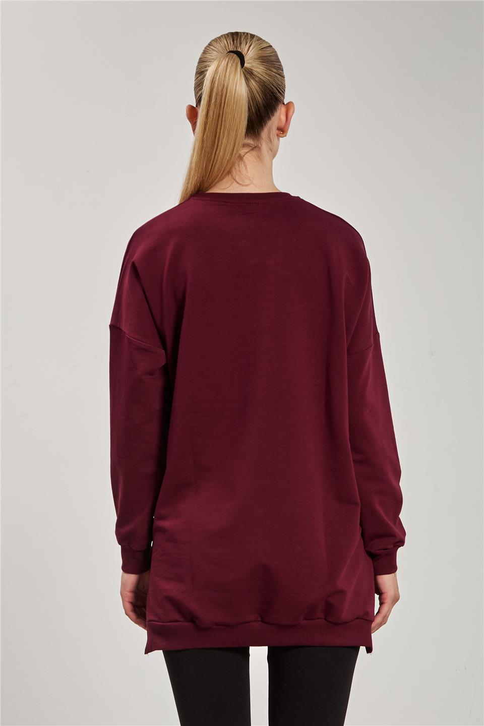 Kadın Yanı Yırtmaçlı Tunik Sweat - Bordo