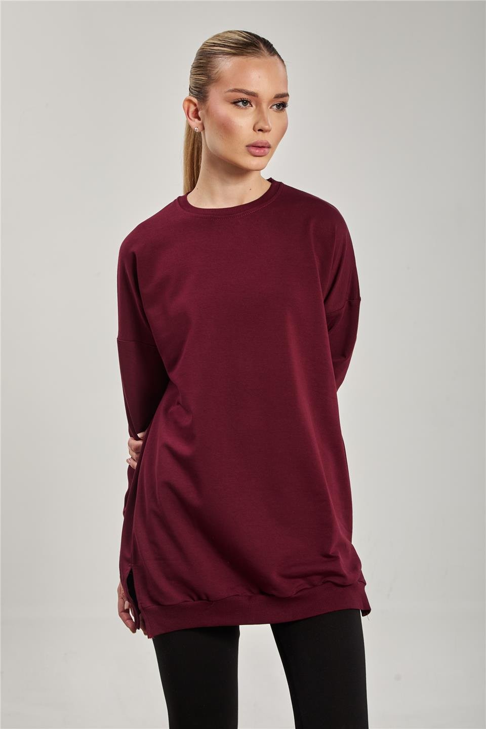 Kadın Yanı Yırtmaçlı Tunik Sweat - Bordo