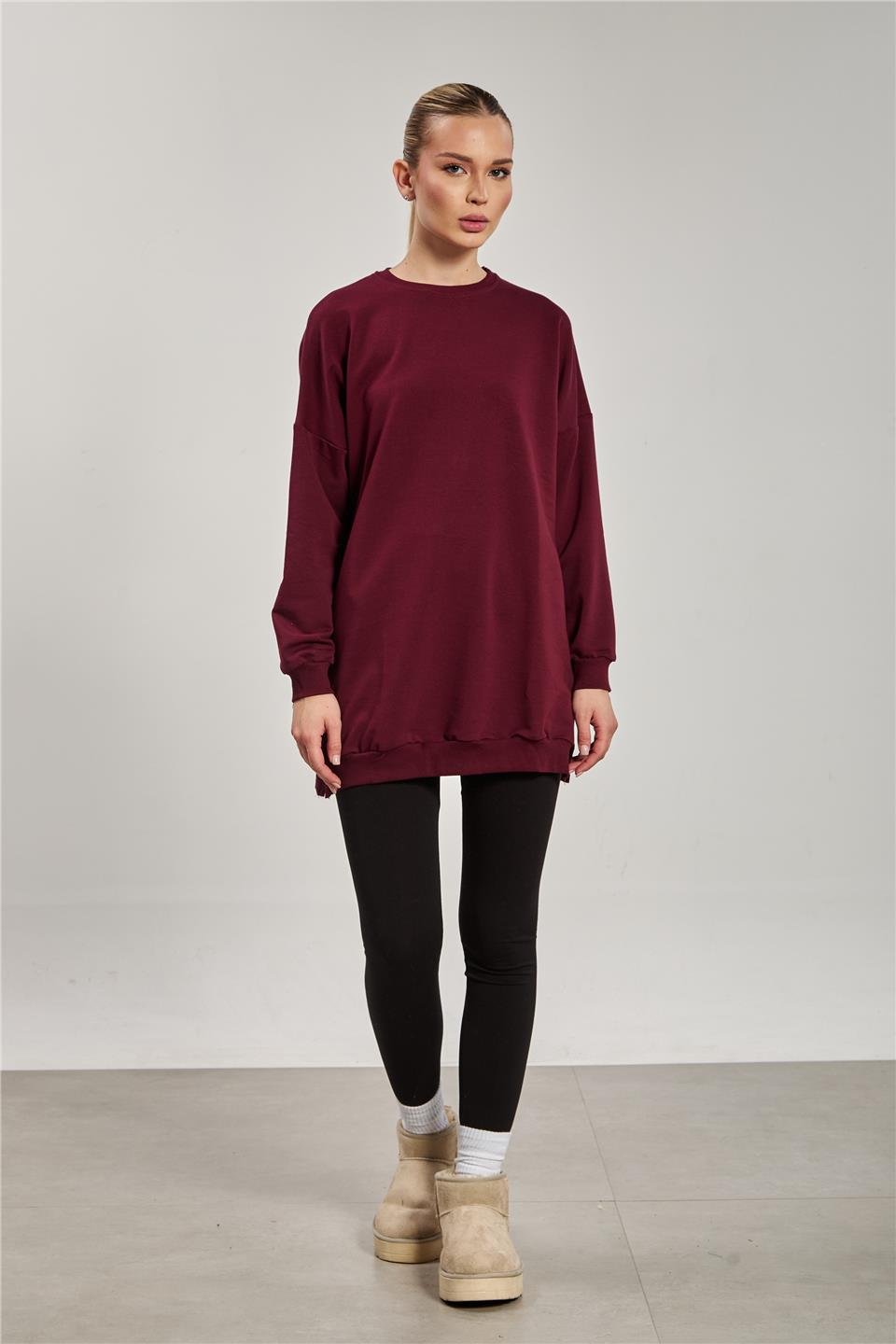 Kadın Yanı Yırtmaçlı Tunik Sweat - Bordo