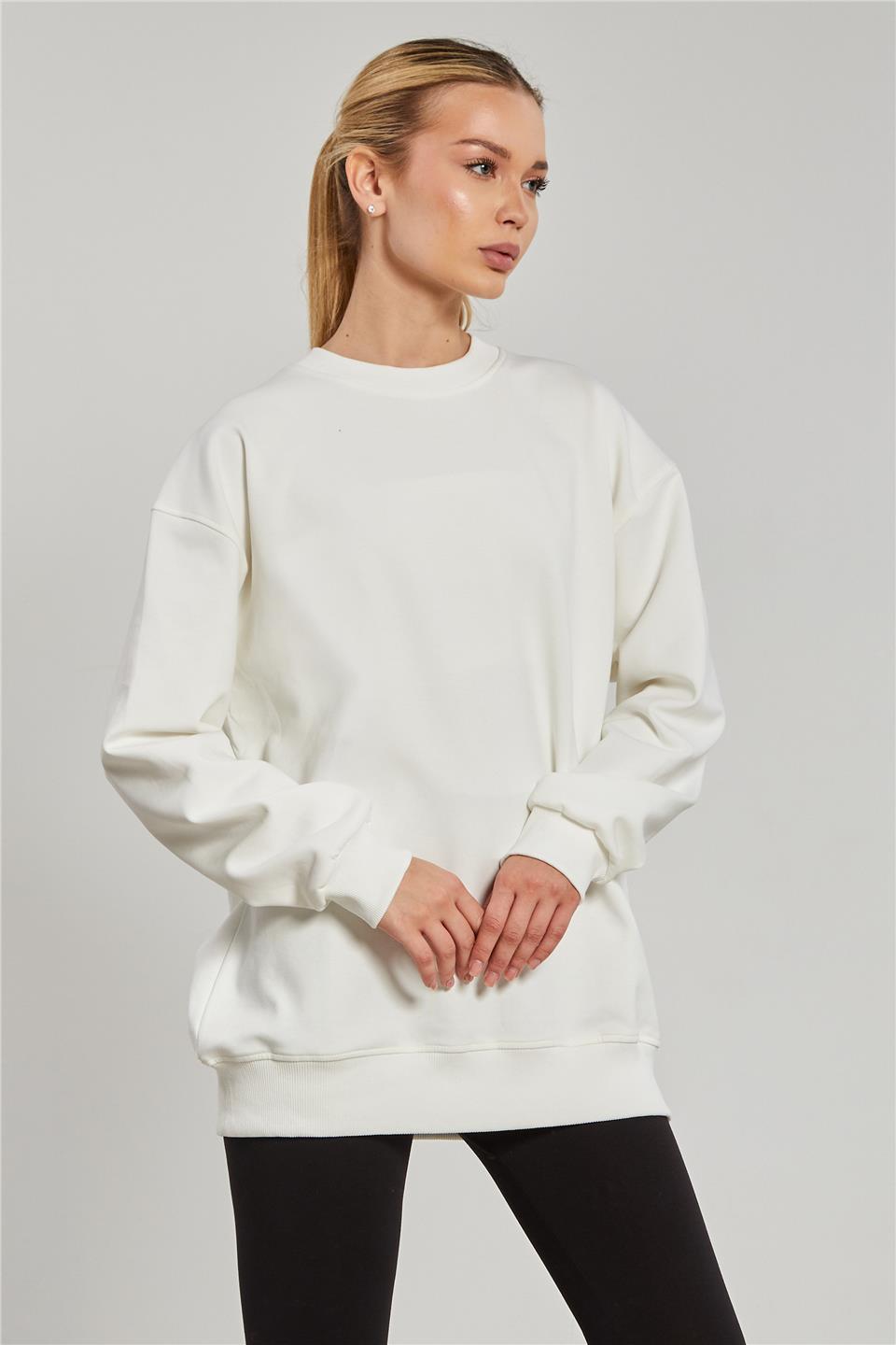 Kadın Yanı Yırtmaçlı Tunik Sweatshirt - Ekru