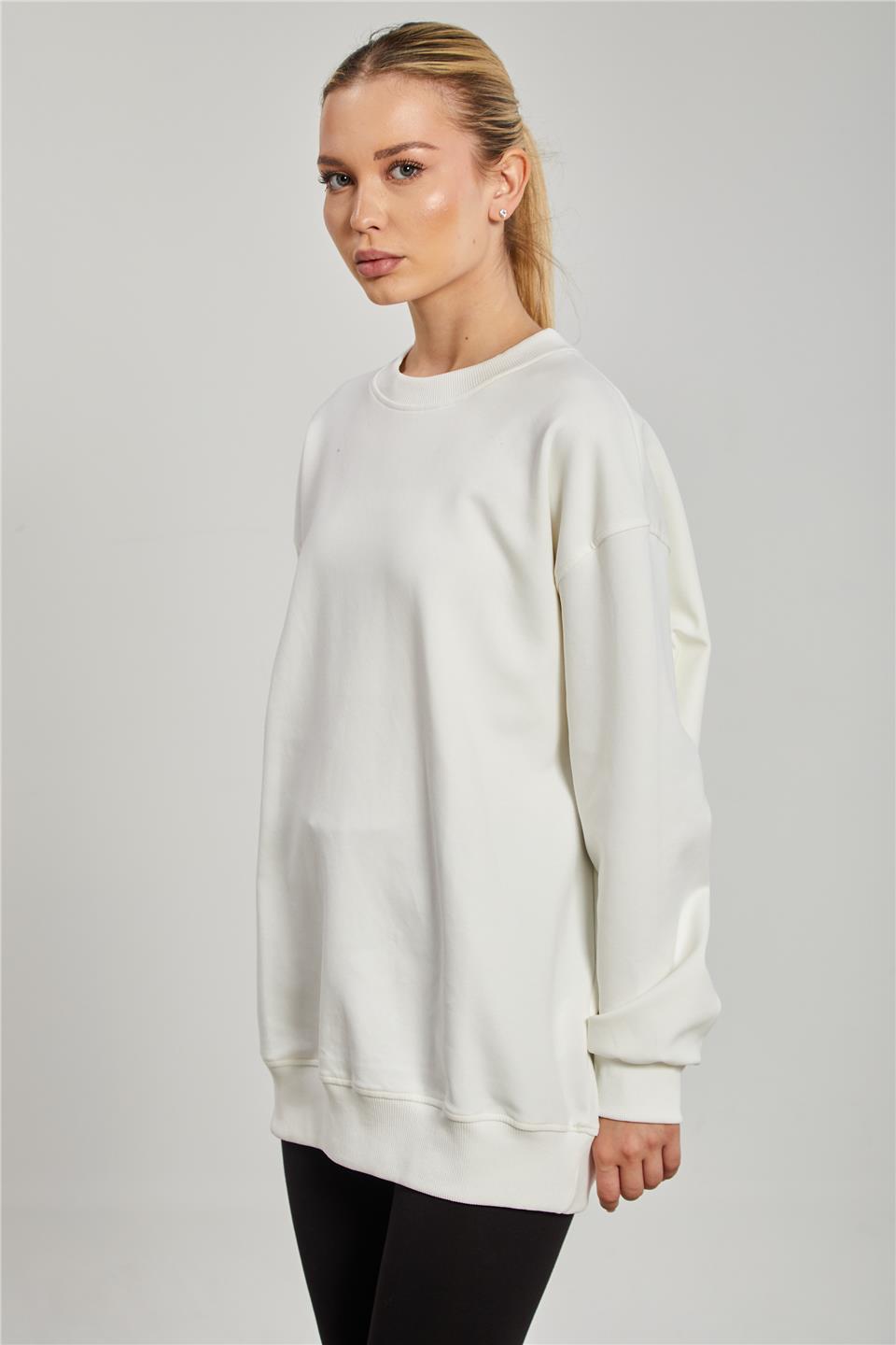 Kadın Yanı Yırtmaçlı Tunik Sweatshirt - Ekru