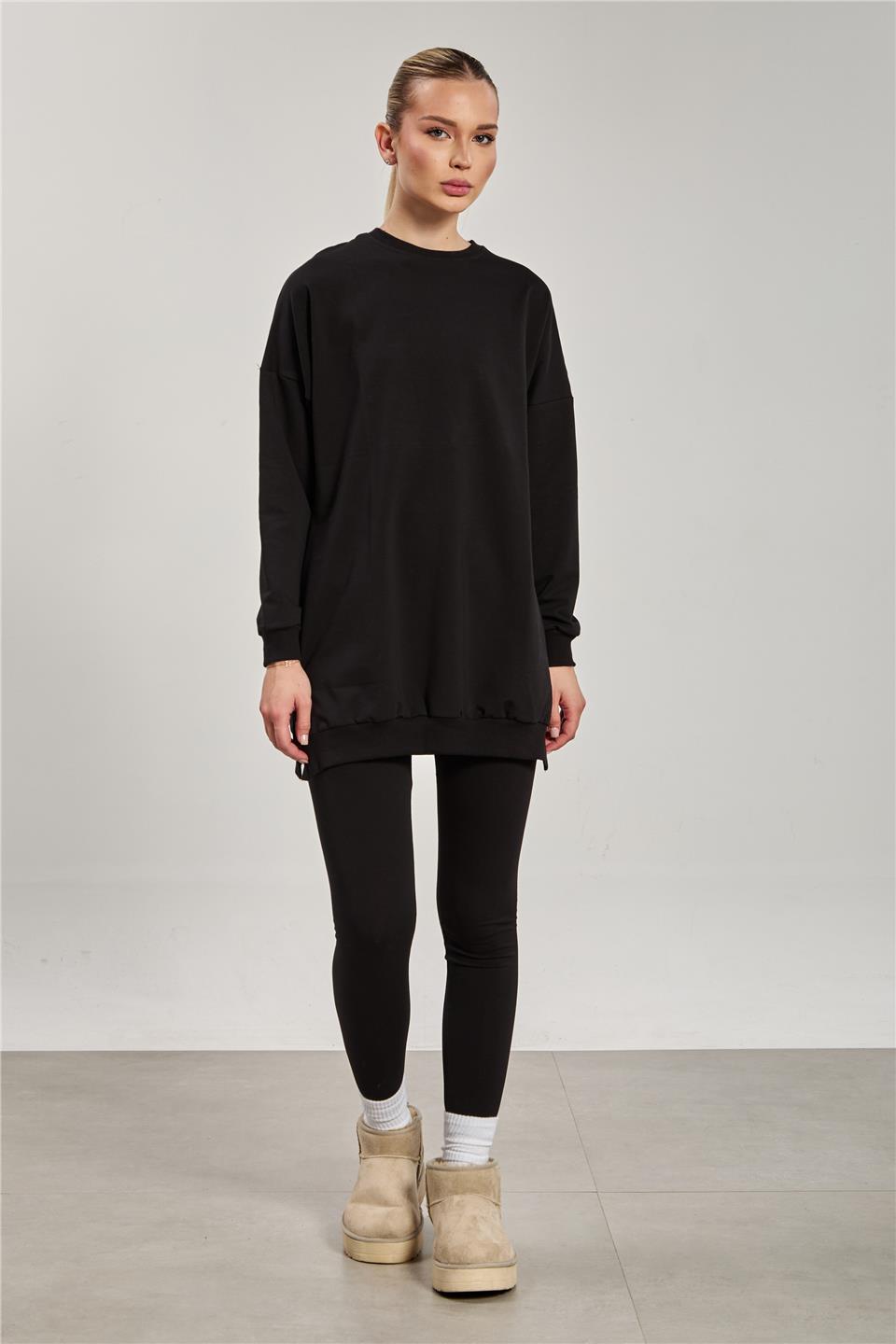 Kadın Yanı Yırtmaçlı Tunik Sweat - Siyah 