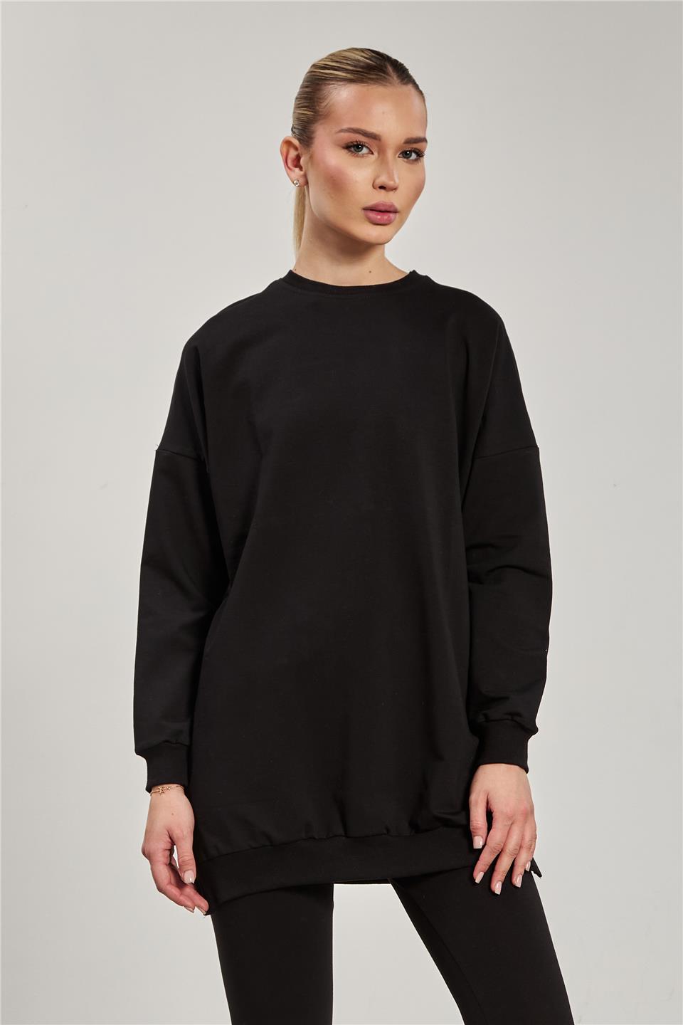 Kadın Yanı Yırtmaçlı Tunik Sweat - Siyah 