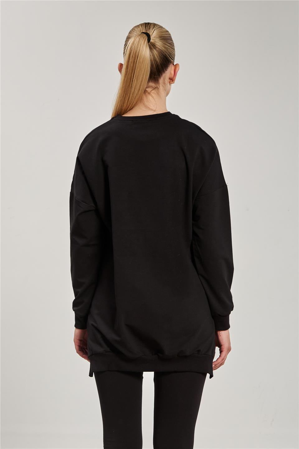Kadın Yanı Yırtmaçlı Tunik Sweat - Siyah 