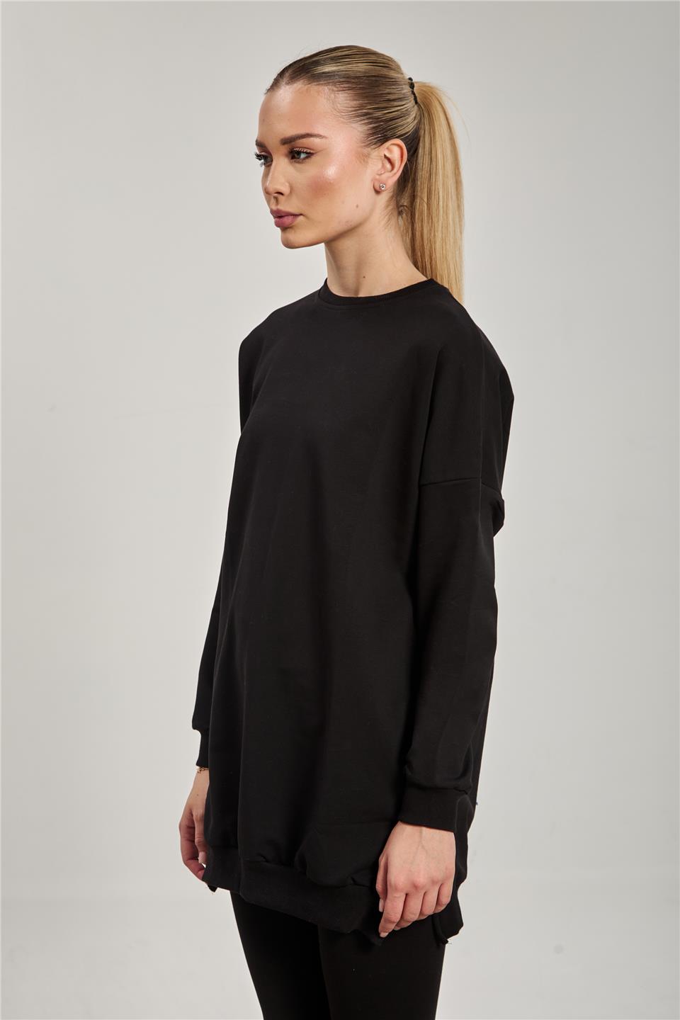 Kadın Yanı Yırtmaçlı Tunik Sweat - Siyah 