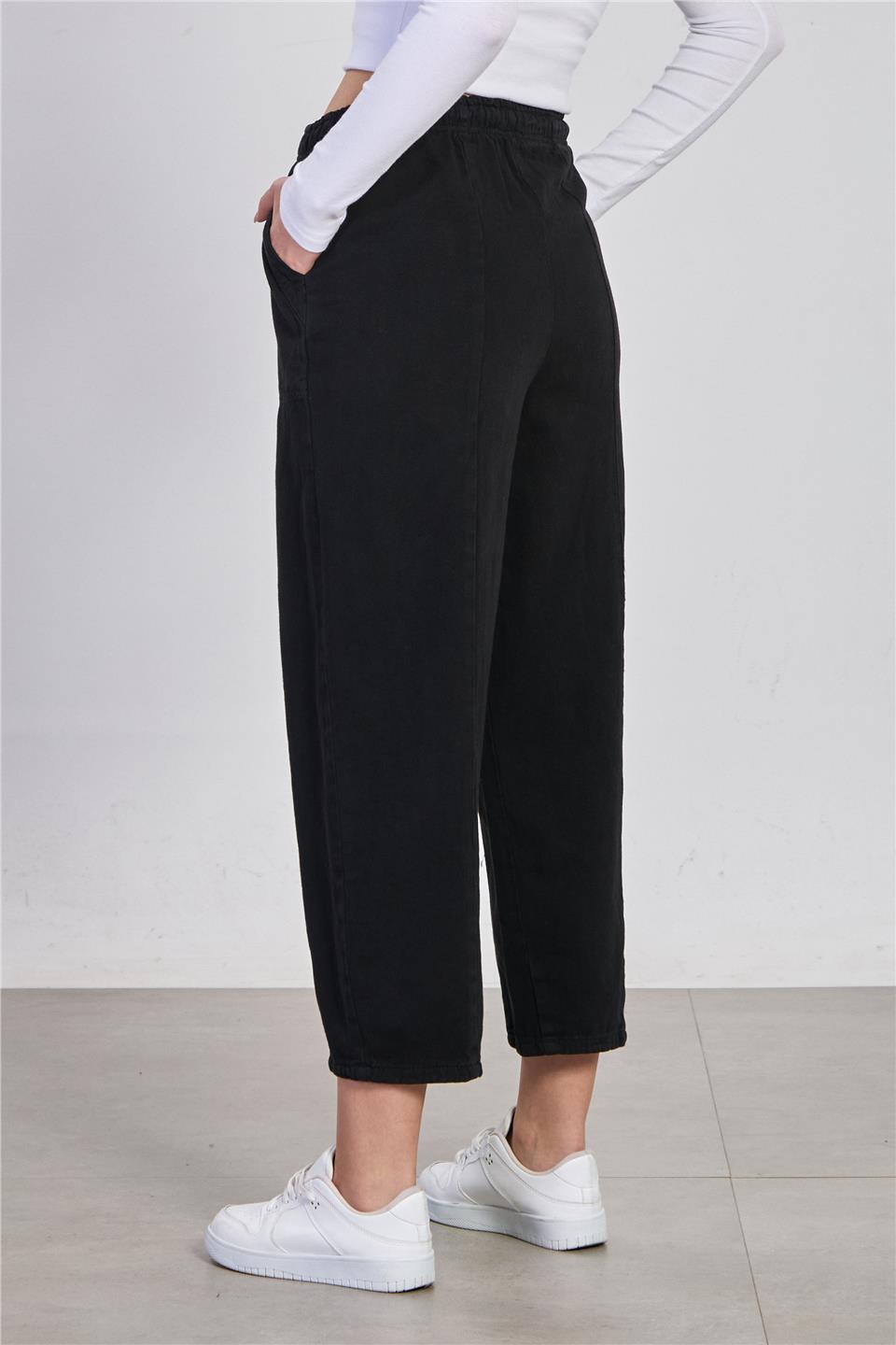 Kadın Yıkamalı Havuç Pantolon - Siyah