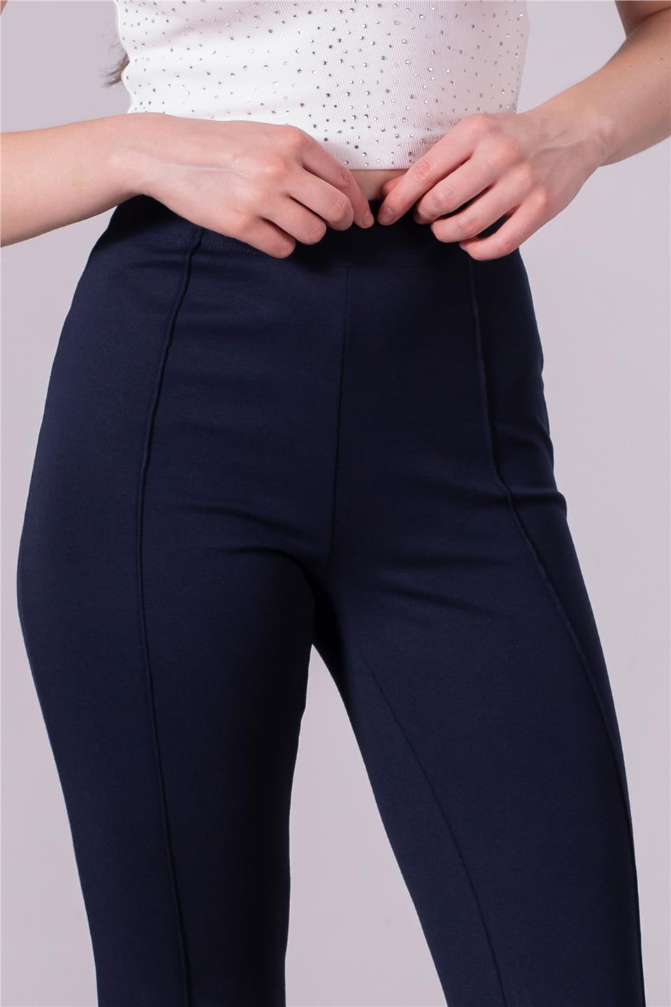 Kadın Yüksek Bel Çimalı İspanyol Paça Tayt - Lacivert