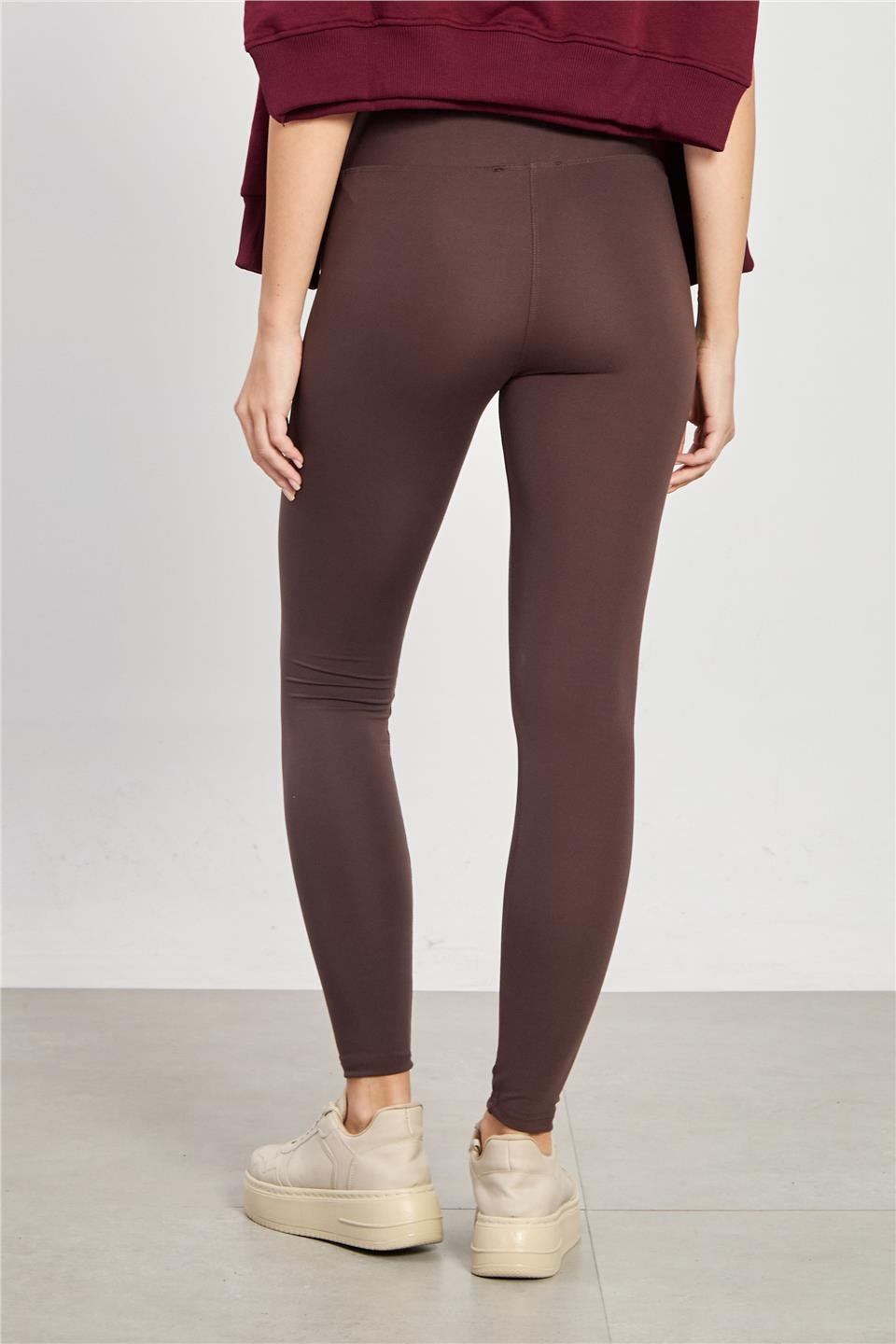 Kadın Yüksek Bel Polyemid Tayt - Acı Kahve
