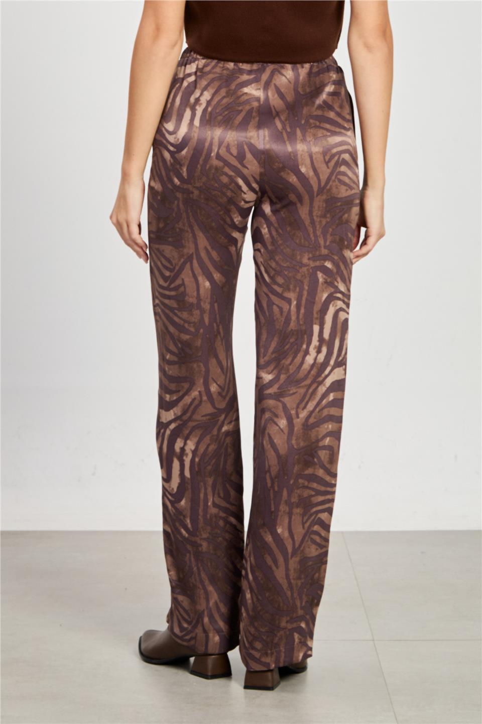 Kadın Zebra Desen Bol Paça Pantolon - Kahve