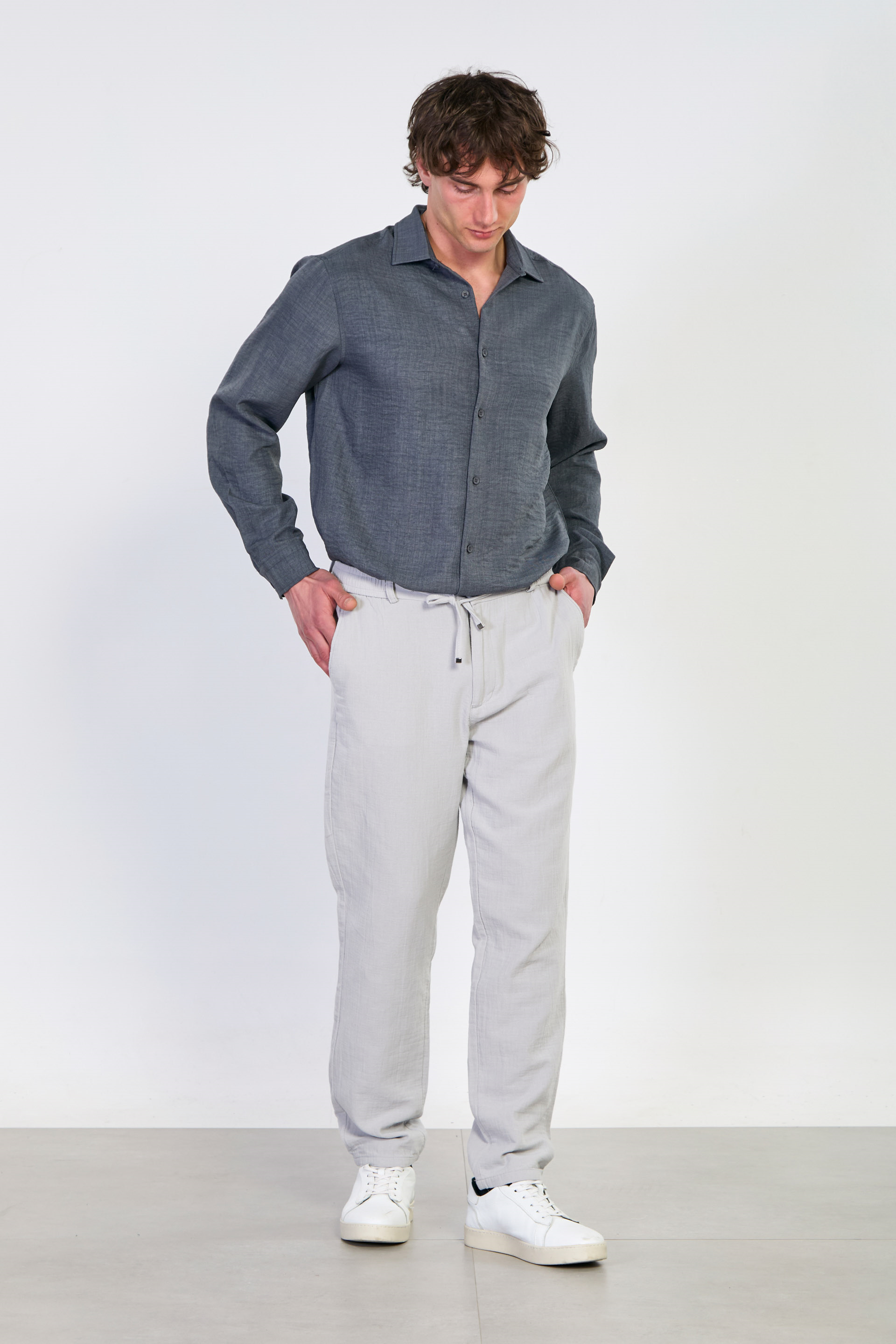 Erkek Müslin Jogger Pantolon - Gri