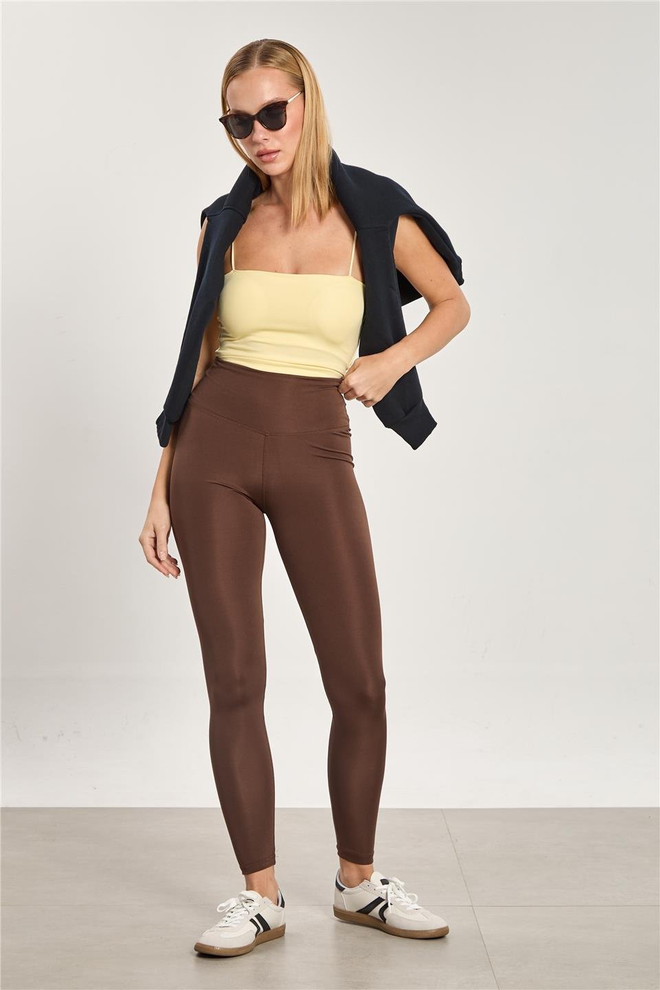 Kadın Yüksek Bel Dalgıç Tayt - Acı Kahve