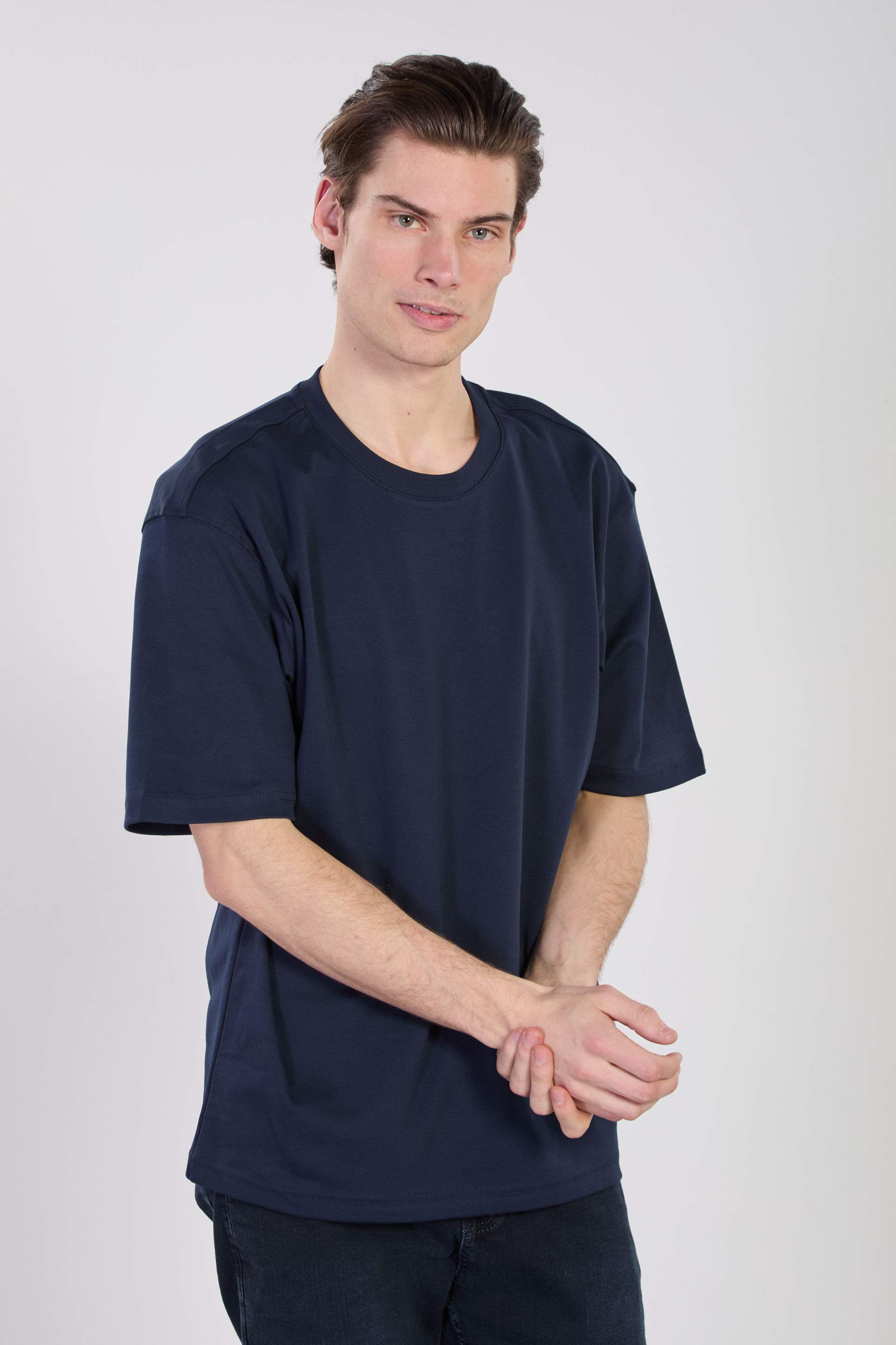 Erkek Bisiklet Yaka Oversize T-Shirt - Lacivert