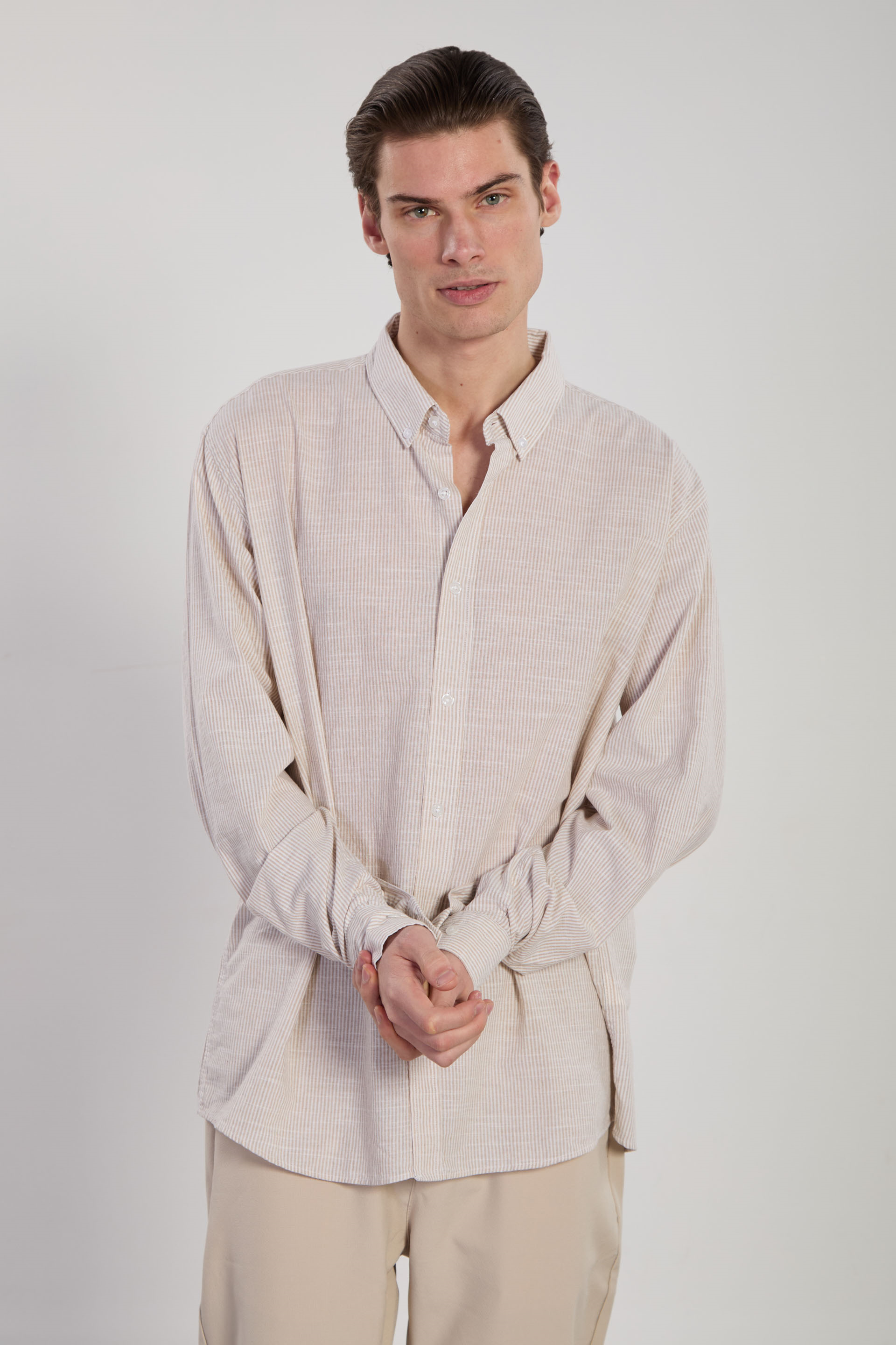 Erkek Uzun Kollu Regular Fit Gömlek - Vizon