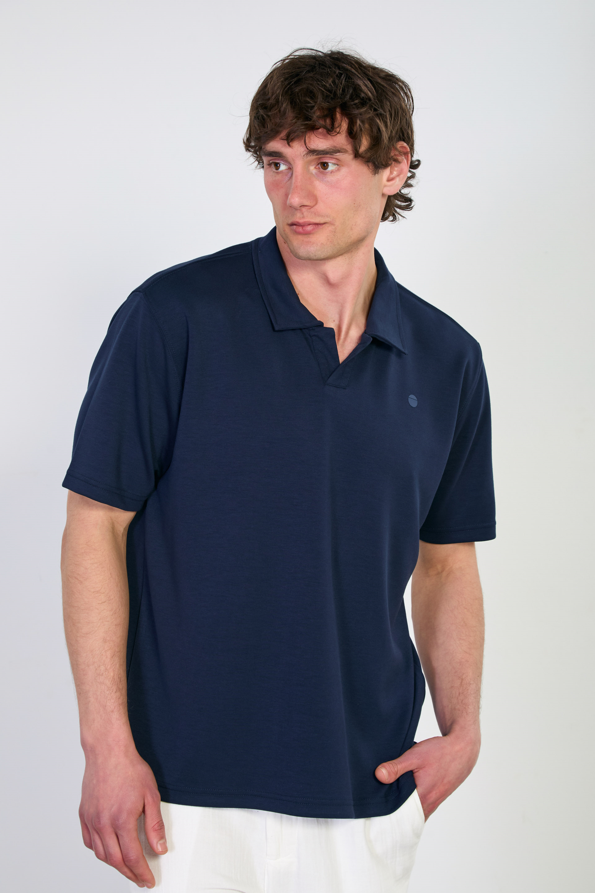 Erkek Yarım Patlı Polo Yaka T-Shirt - Lacivert