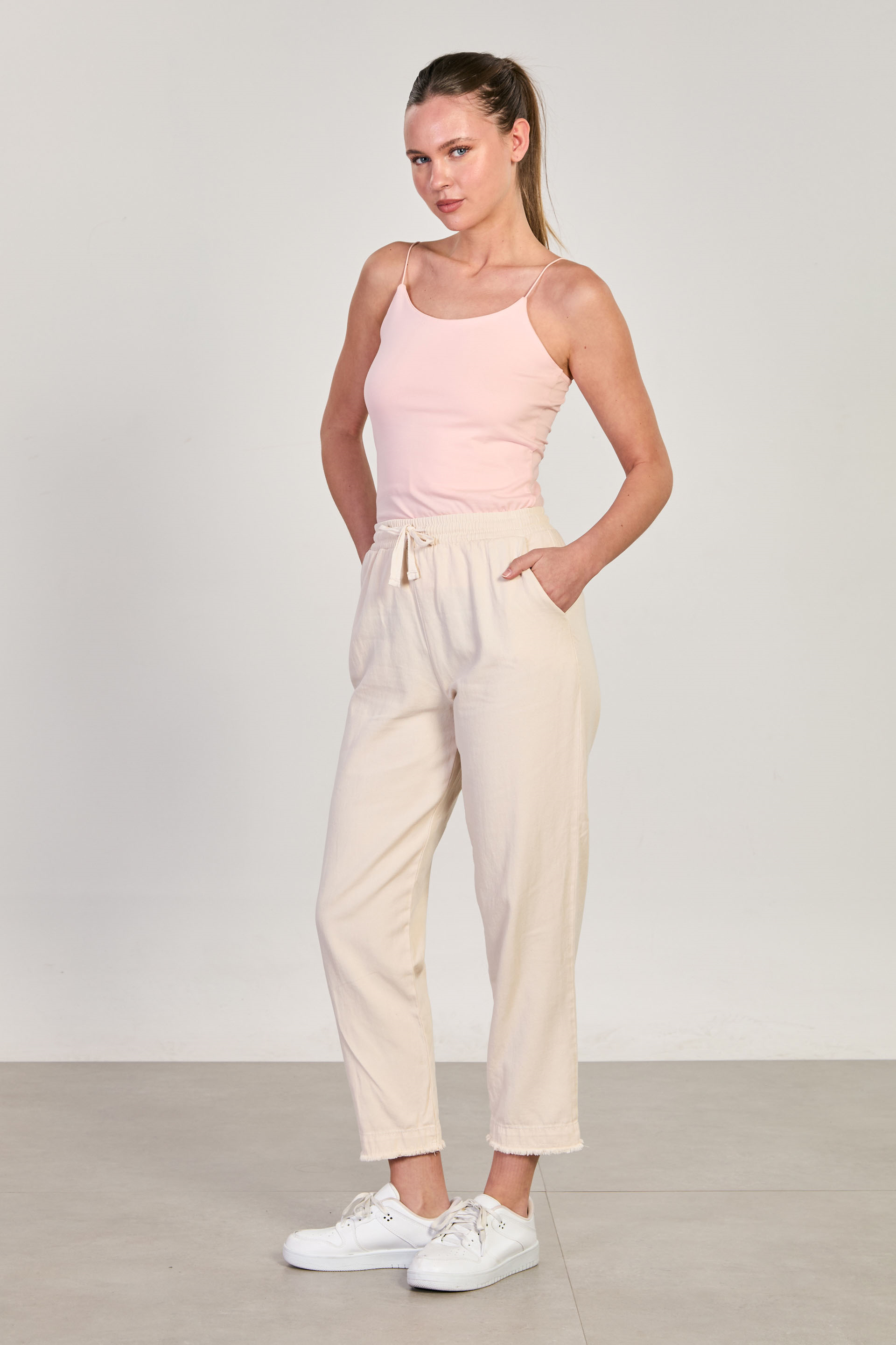 Kadın Paça Püsküllü Pantolon - Taş