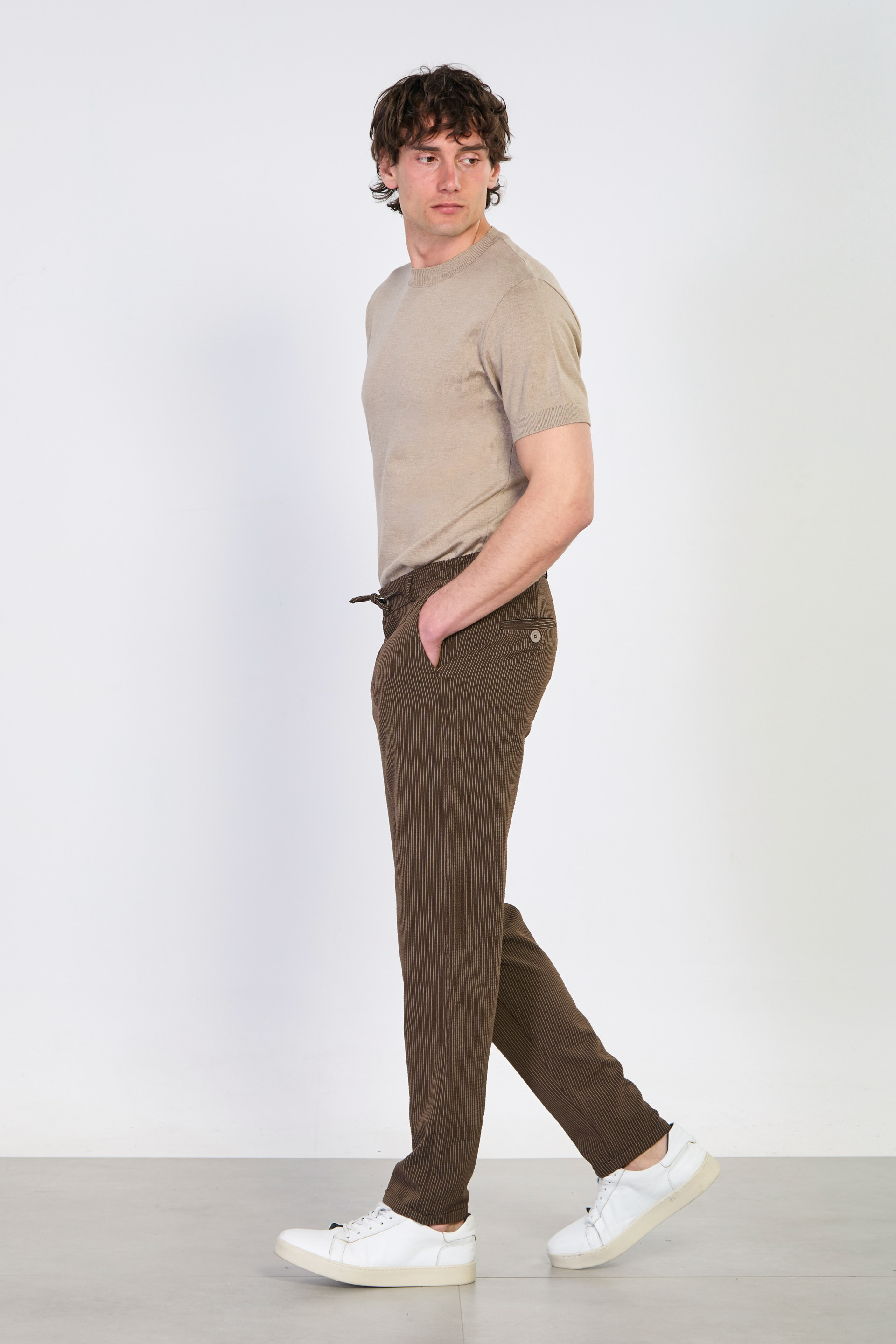 Erkek Çizgili Jogger Pantolon - Kahve