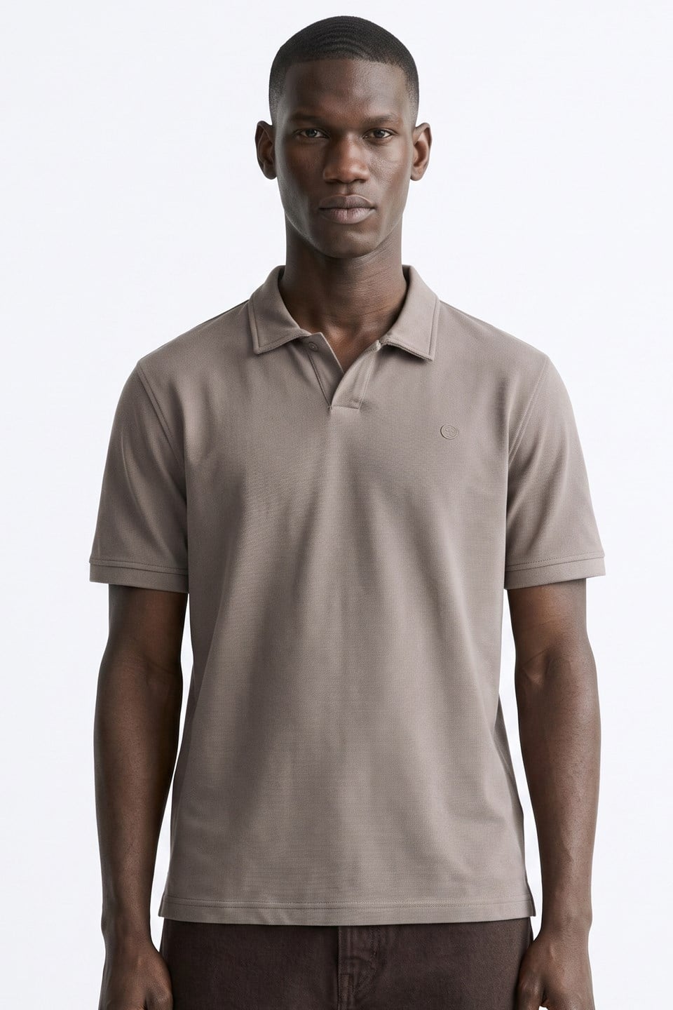 Erkek Yarım Patlı Polo Yaka T-Shirt - Acı Kahve
