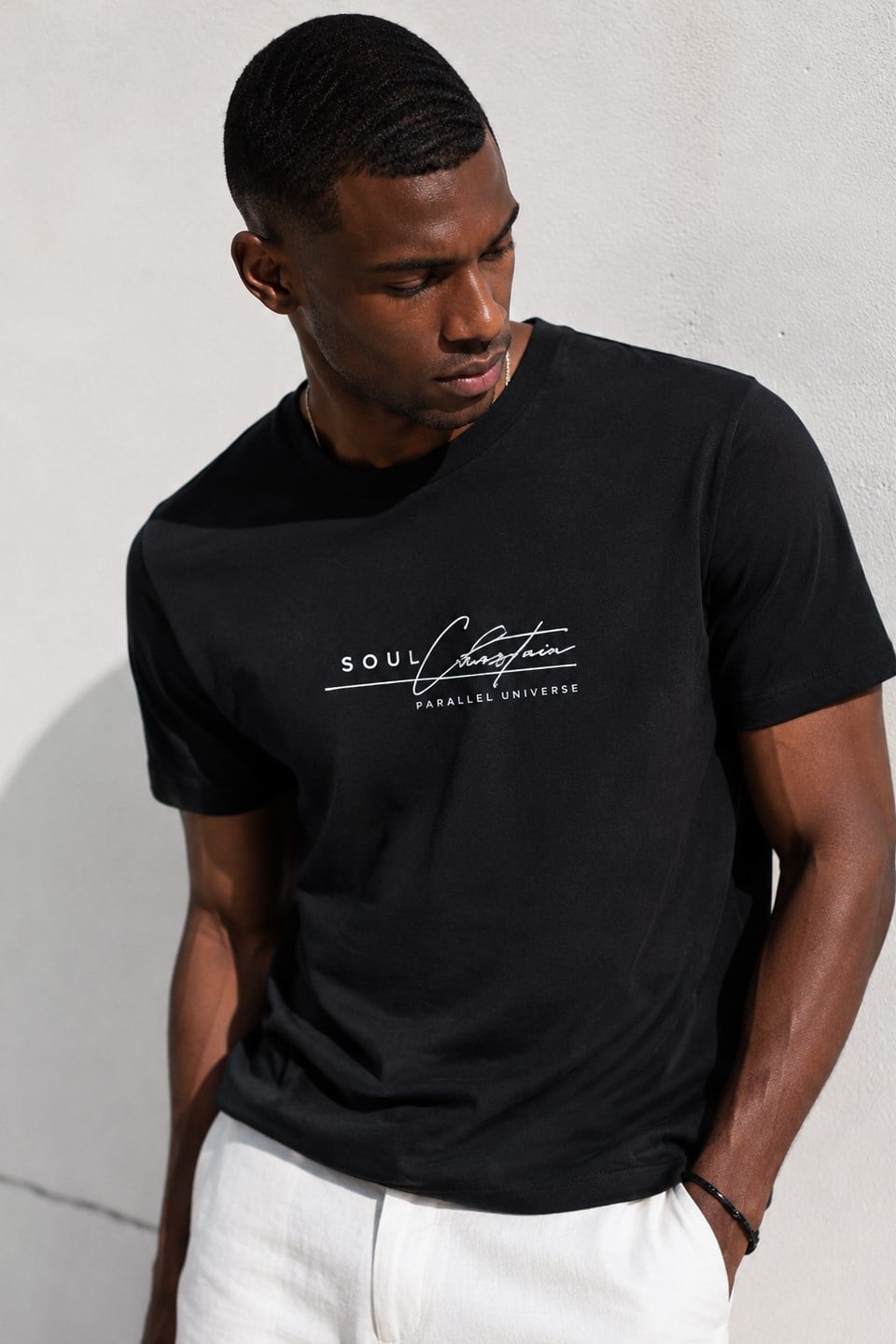 Erkek Soul Yazı Baskılı T-Shirt - Siyah