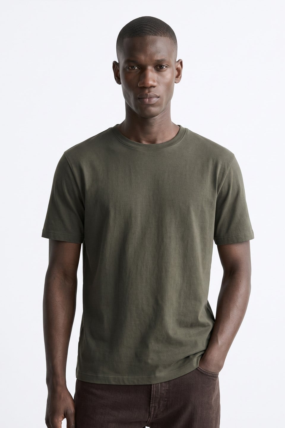 Erkek Bisiklet Yaka T-Shirt - Haki