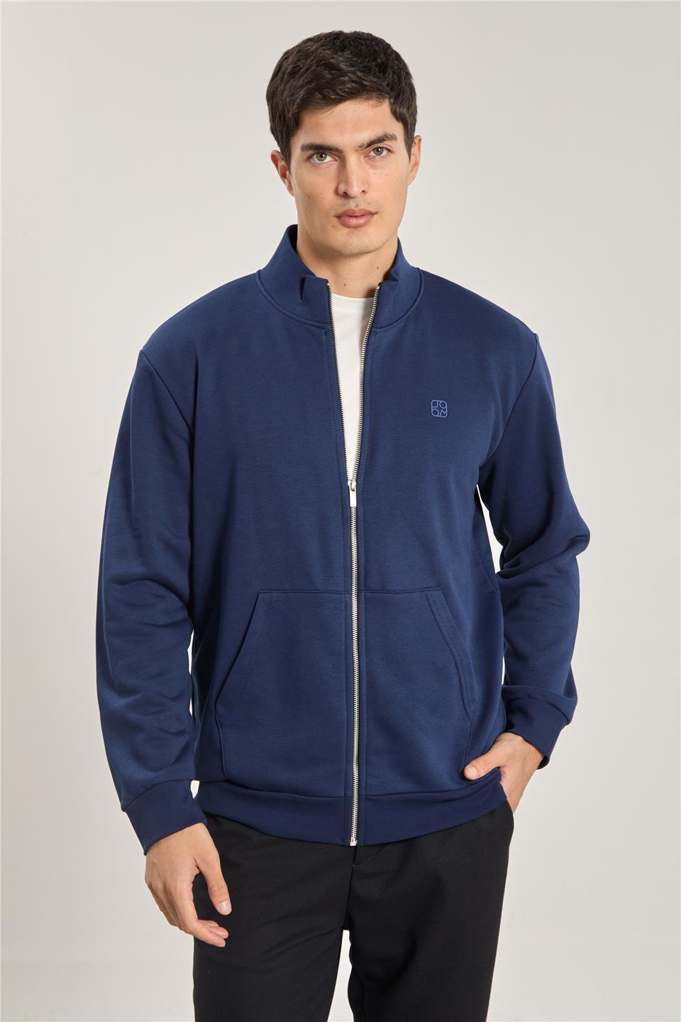 Erkek Dik Yaka Fermuarlı Sweatshirt - İndigo