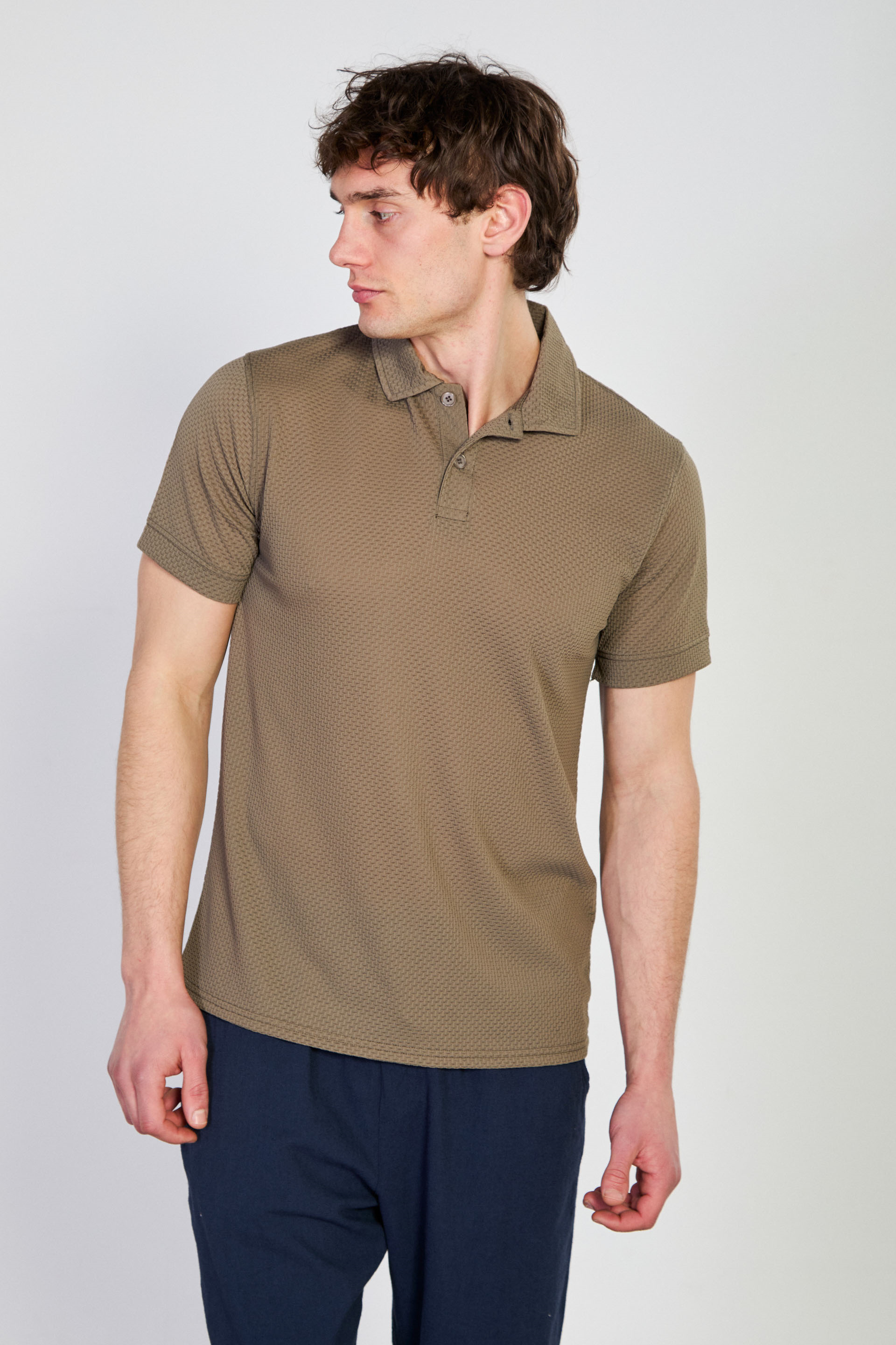 Erkek Polo Yaka Kısa Kollu Düğmeli T-Shirt - Kahve