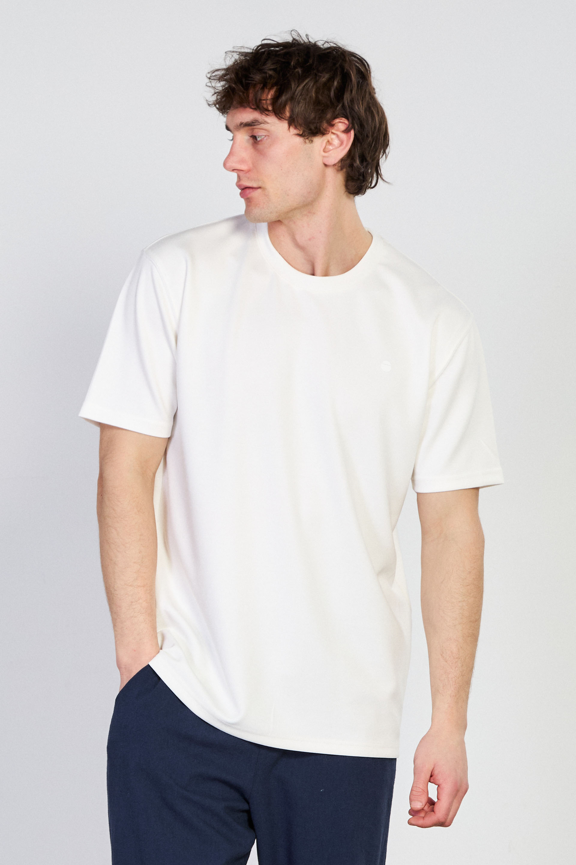 Erkek Bisiklet Yaka T-Shirt - Ekru