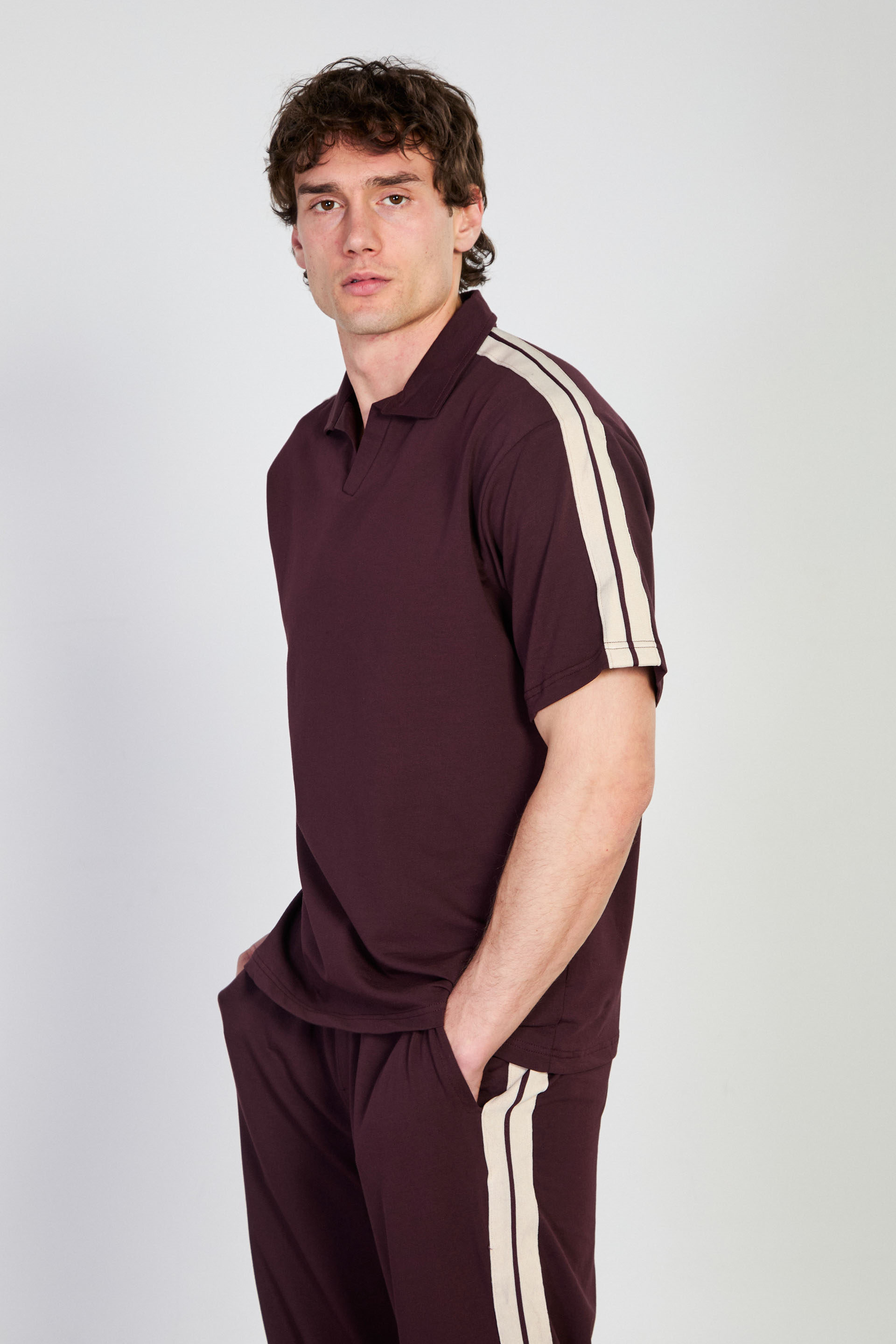 Erkek Omzu Biye Detaylı Polo Yaka T-Shirt - Bordo