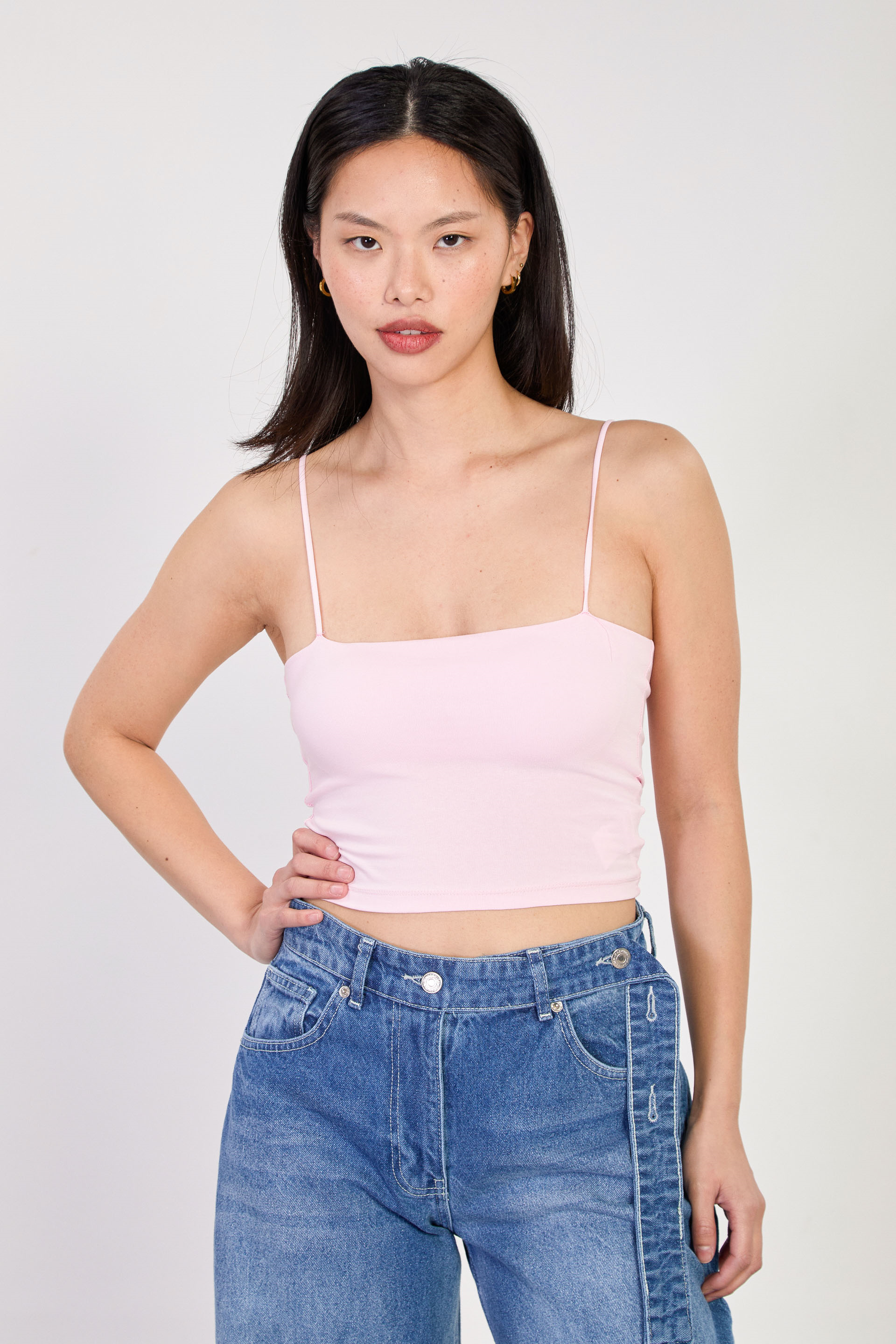 Kadın Göğüs Pedli Askılı Crop Atlet - Pembe