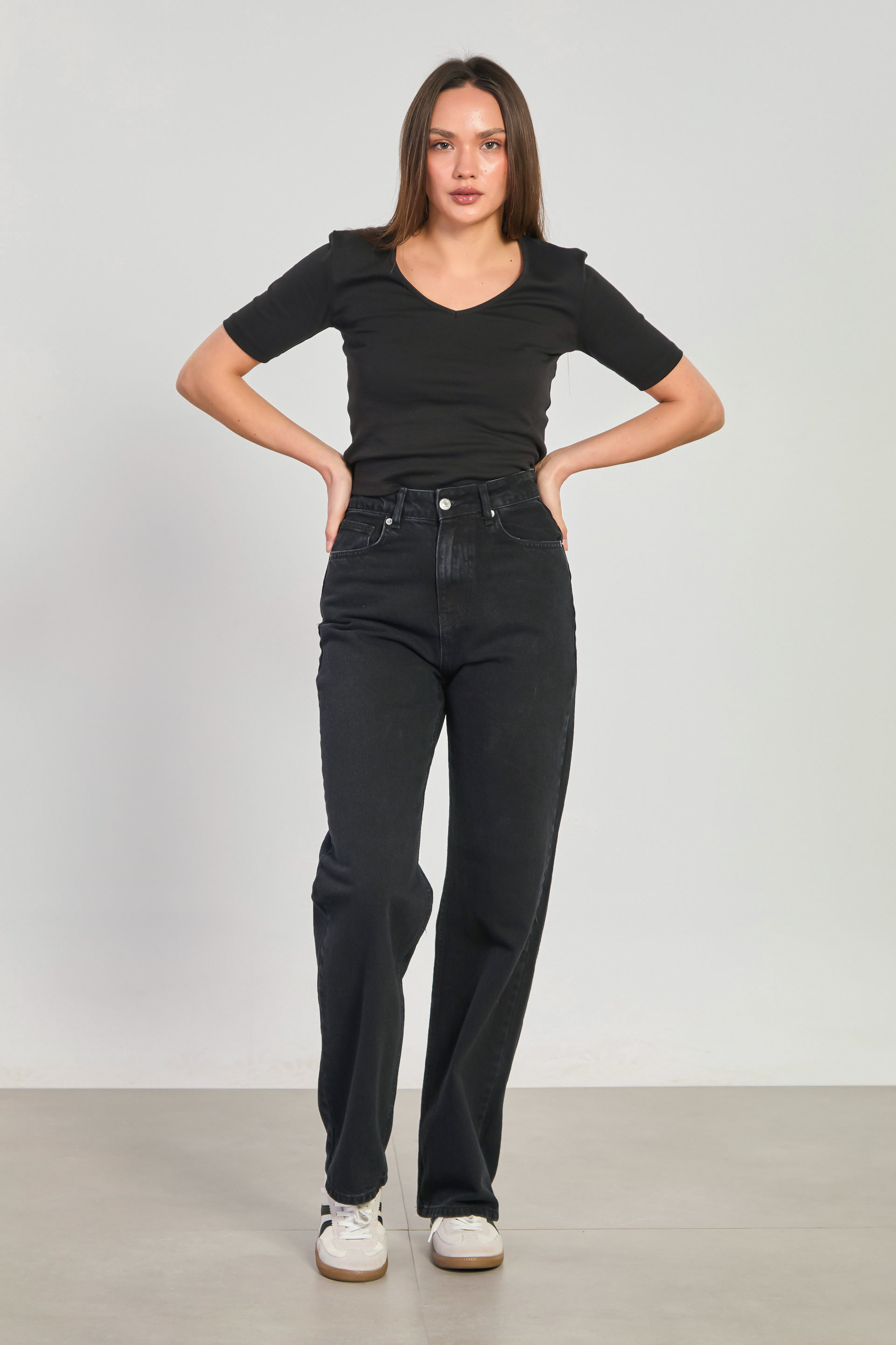 Kadın Straight Jean Pantolon - Siyah