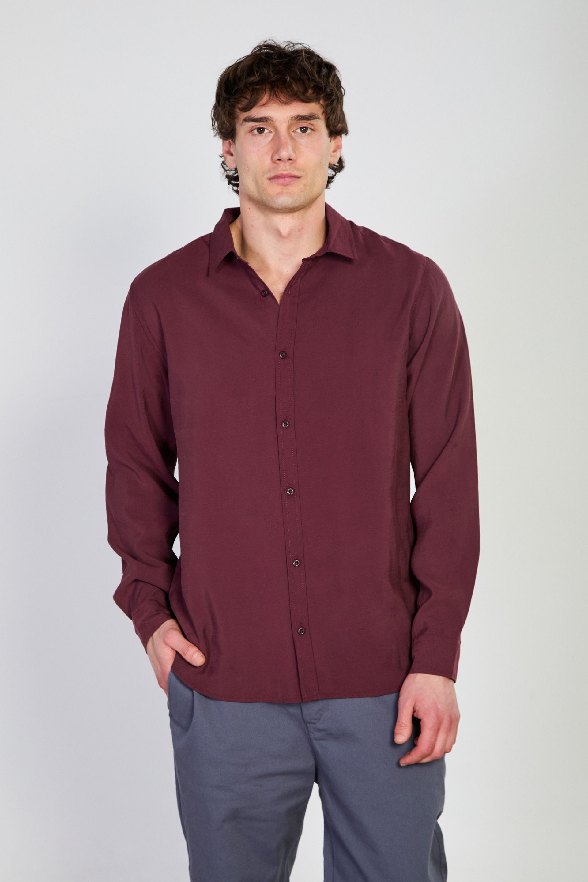 Erkek Oversize Modal Gömlek - Bordo