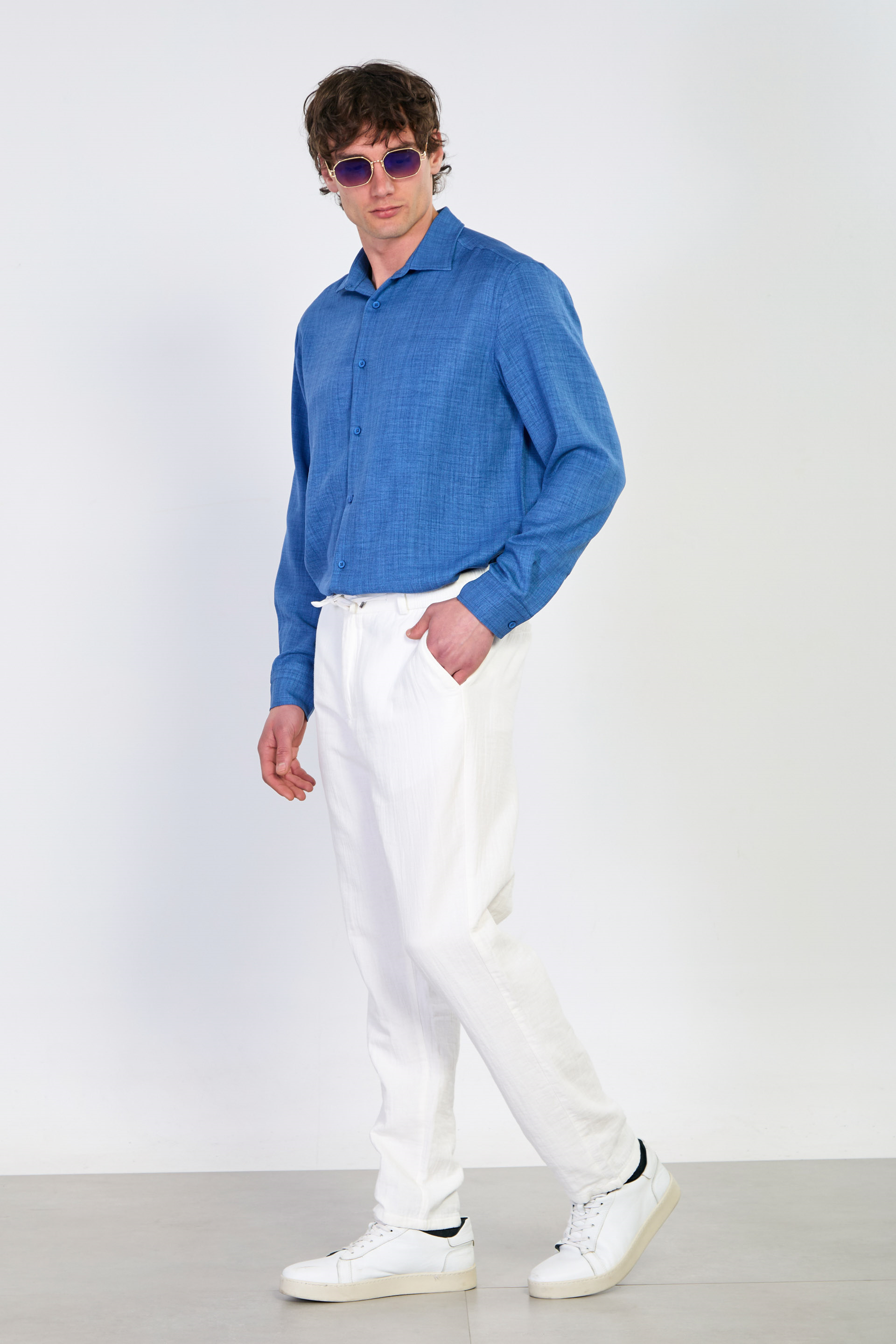 Erkek Müslin Jogger Pantolon - Ekru