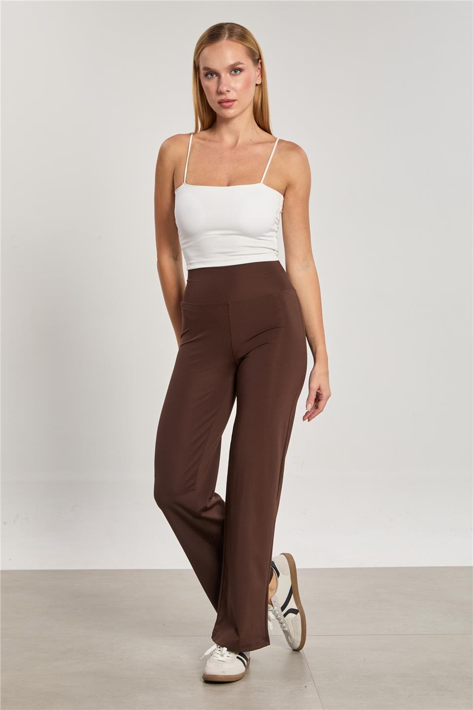 Kadın Yüksek Bel Palazzo Tayt - Acı Kahve