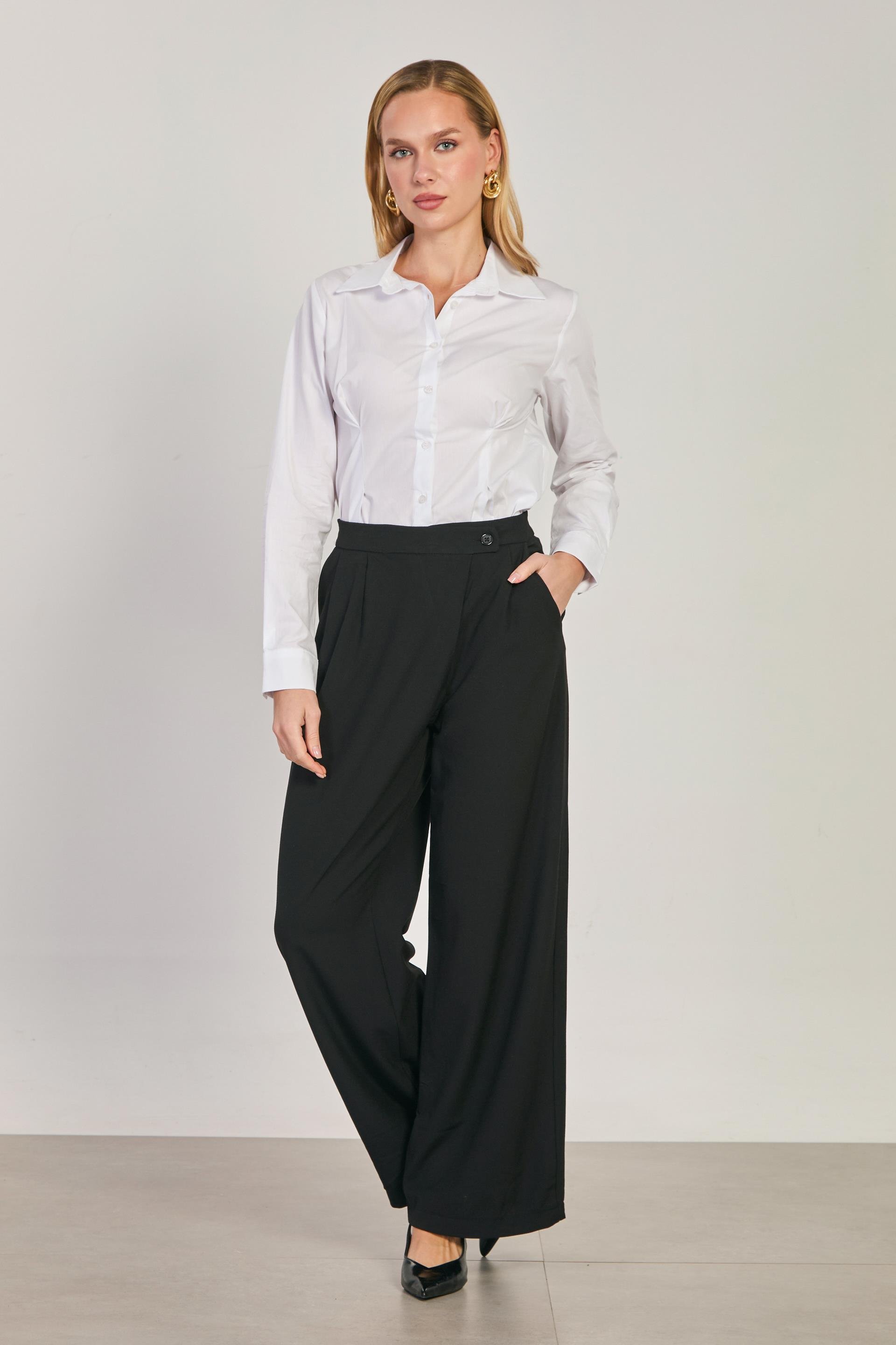 Kadın Asimetrik Palazzo Pantolon - Siyah